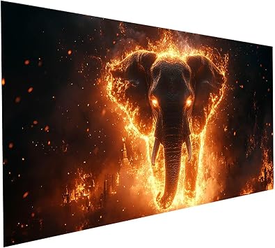 5D DIY Flame Diamond Art Paint by numbers Kit for Adults Elephant Diamond Paitning Arts and Crafts for Adults, Round Rhinestones Cross Stitch Embroidery Kit, Home Decor Gifts 40 x 20 Inch Model-06396