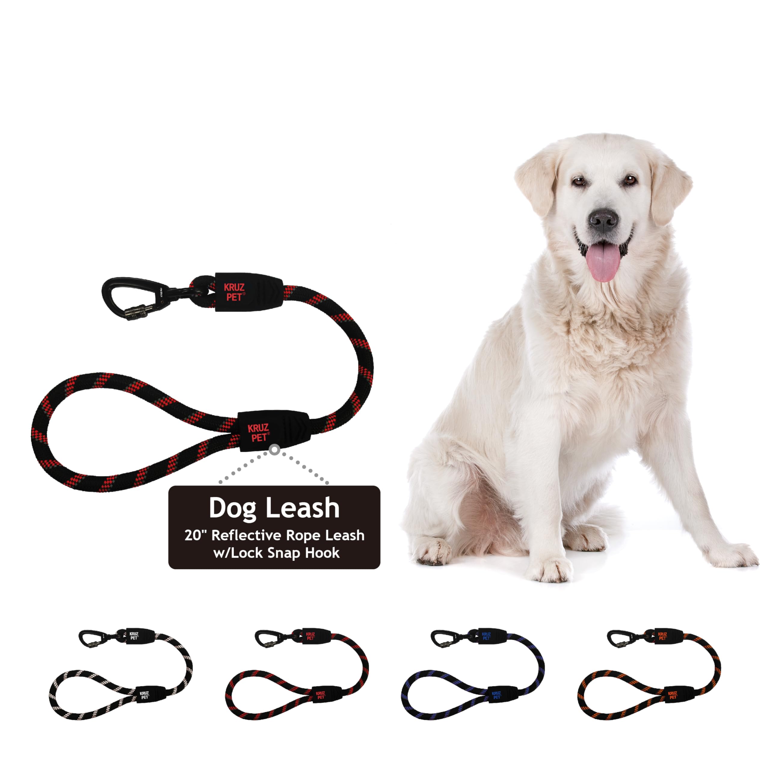 Kruz Dog Leash (Width - 1/2”, Length - 20 INCH) Reflective Rope Lead with Soft Silicone Grip, Click & Lock Snap Lightweight Leash for Dogs, Durable & Tangle-Free for Walking, Running & Training - Red