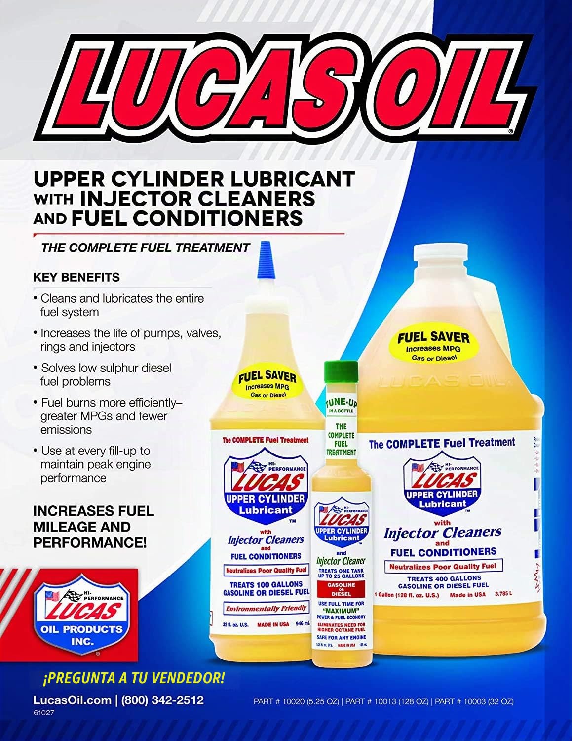 2 x Lucas superior Cilindro lubricante con inyector limpiador y acondicionador de combustible 1 L