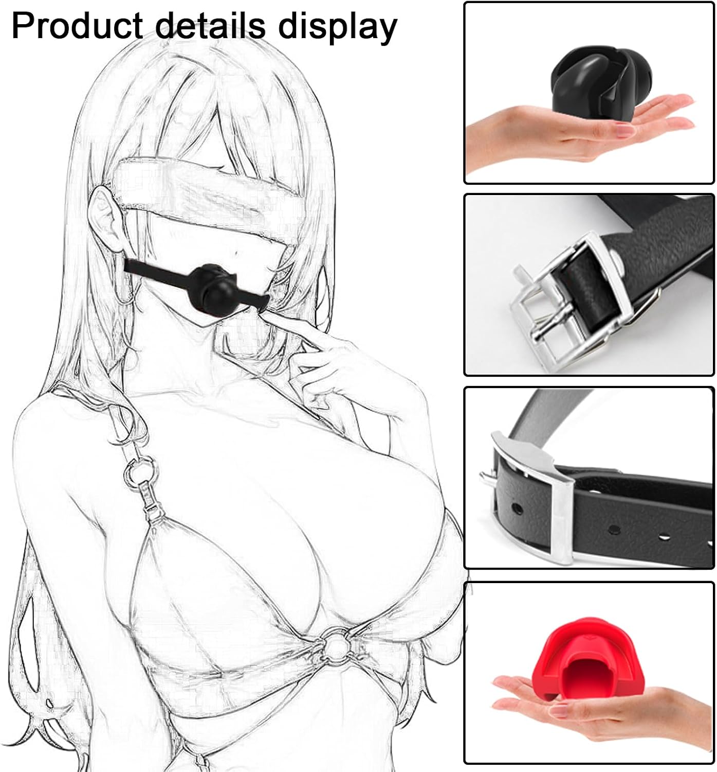 MFMYEE Tongue Fixed Bondage Strap Ball Gag, Silicone Ball Mouth Gags, Mouth Separator Ball Gag, SM Fetish Bondage Gags & Muzzles Adult Sex Toys, Tongue Retainer Slave Restraints Device (Black)