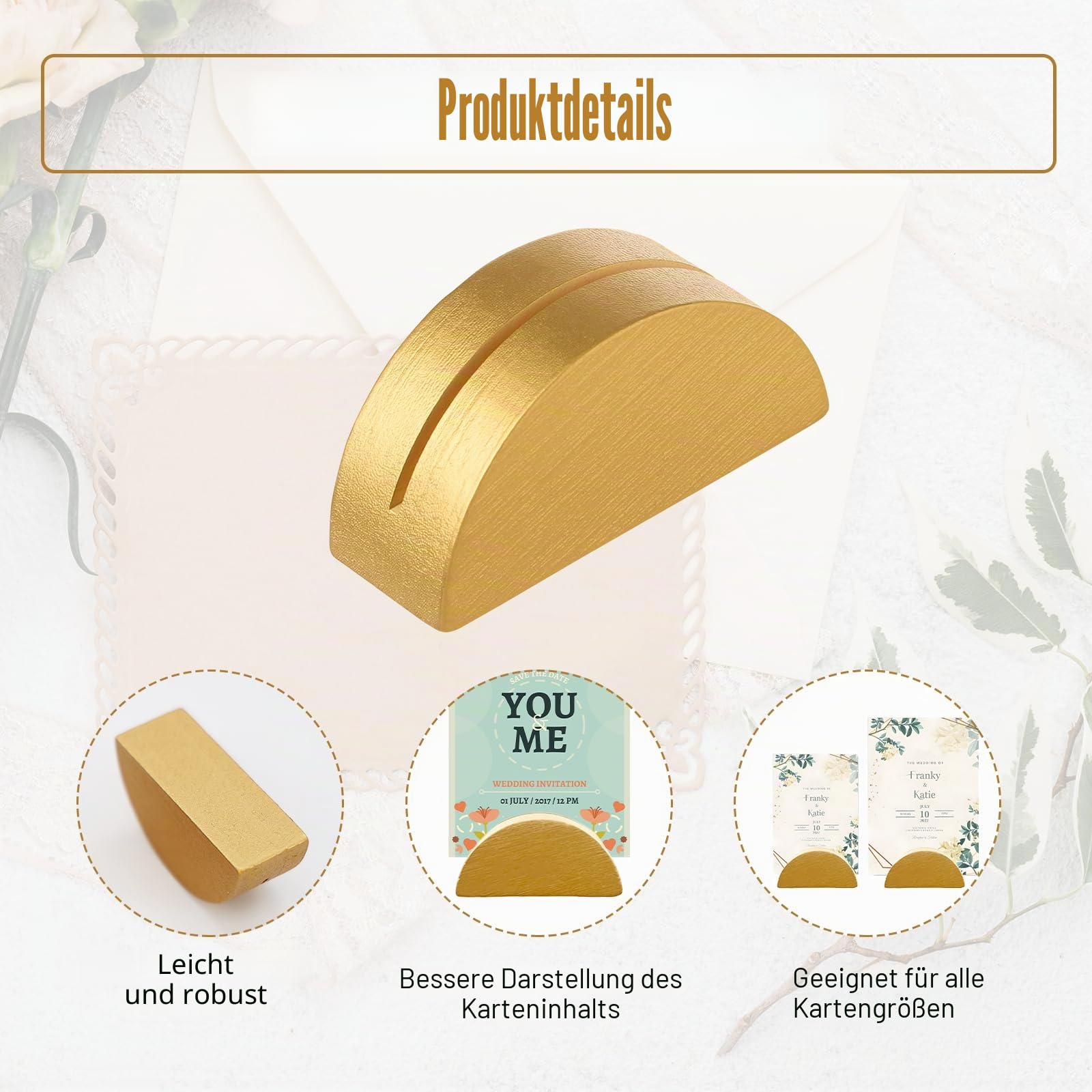 Tischnummernständer, 36 Stück, Tischkartenhalter, goldenes Holz, halbrundes Design, modernes Kartenhalter für Büros, Restaurants, Hochzeiten, Geburtstagsfeiern (Gold)