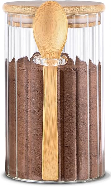 Steviieden 24 OZ Airtight Glass Jars with Bamboo Spoons Lids Overnight Oats Container Decorative Coffee Bar Food Storage
