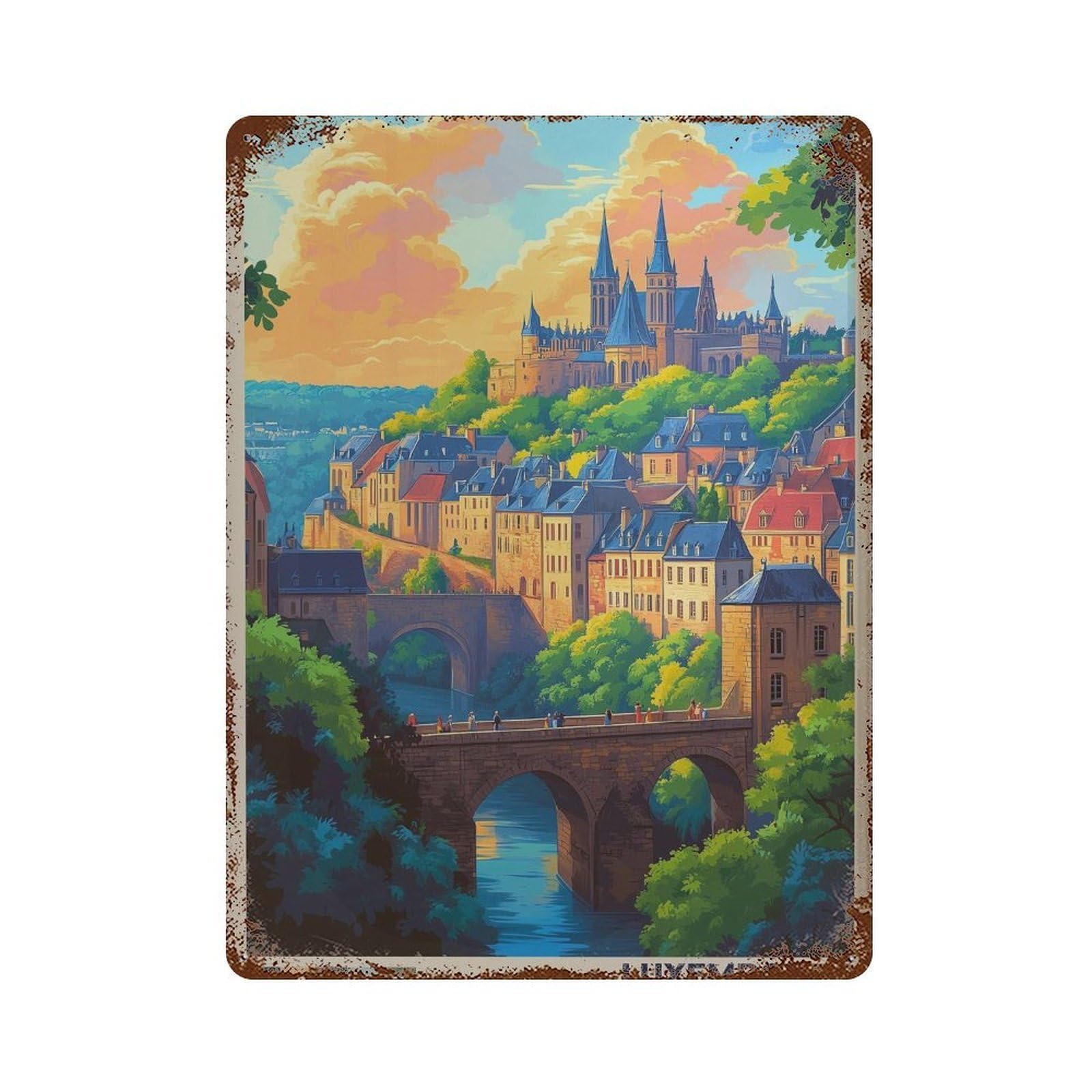 xiaoxiaoshen Luxembourg Cityscape Travel Europe Wall Decor Art Metal Tin Poster Modern Home Decor Art Home Bar Shop Decorations Vintage Sign 40x30cm