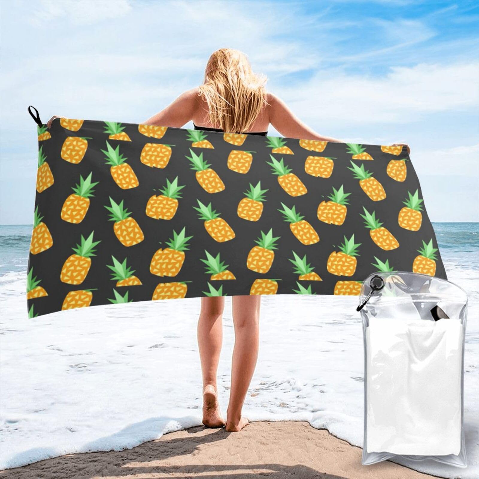 SDEGTHO Pineapple Print Beach Towel Quick Dry Portable For Swimming Yoga Adults Fitness