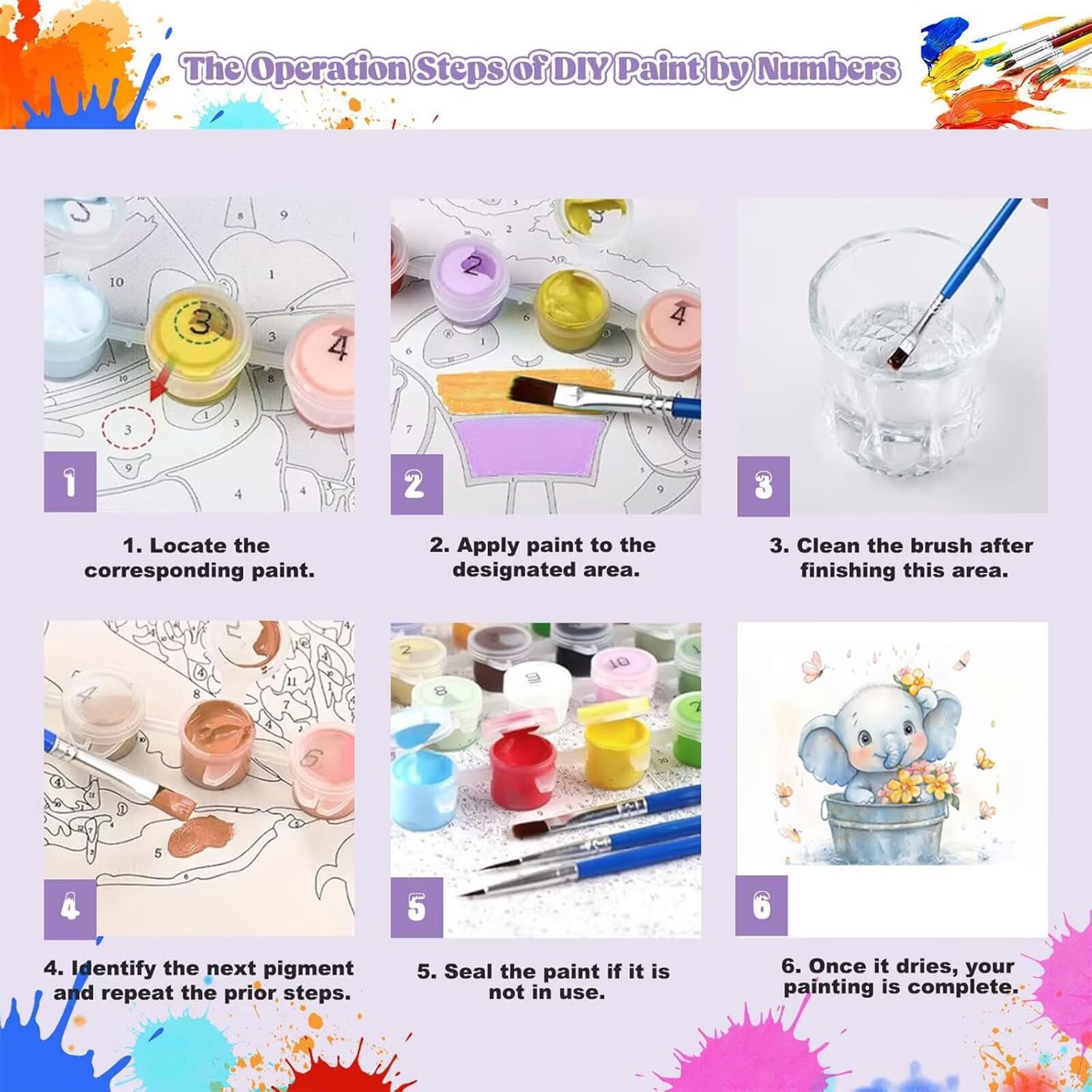 Peinture Numero Adulte Fleur Coloriage par Numero Adulte éLéPhant DIY Paint by Numbers, avec Pinceaux Peinture Loisir Creatif Enfant Numéro D'art Cadeau Femme, Pour Decoration Maison 80x100cm H - 909