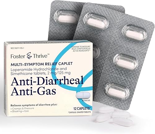 Miniatura 10 de Foster & Thrive Cápsulas antidiarreicas antigaseosas para aliviar múltiples síntomas con clorhidrato de loperamida y simeticona, tratamiento de
