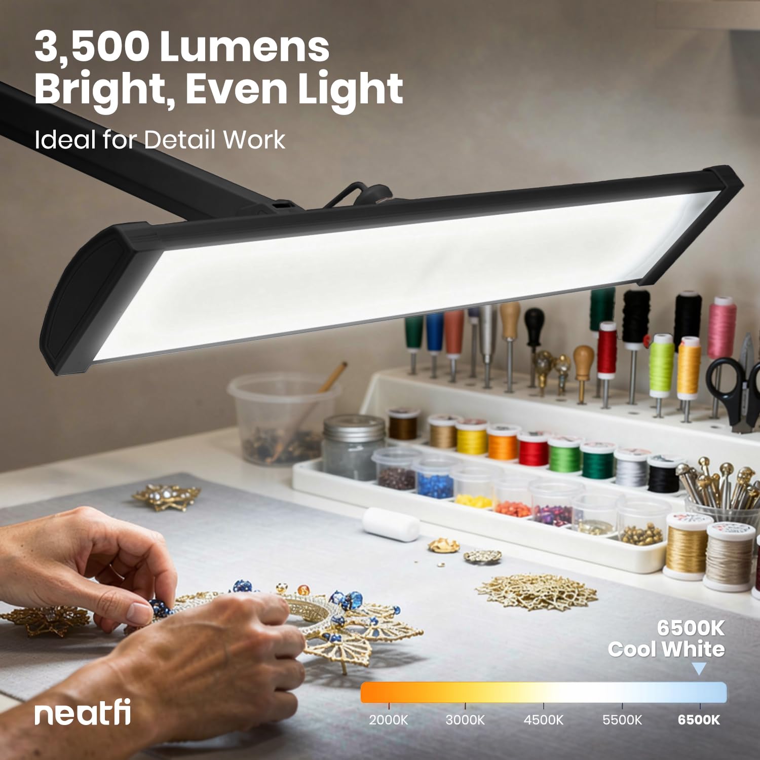 Neatfi Ultra 3.500 Lumen LED-Schreibtischlampe 45W 66 cm Metallschirm 270 SMD-LEDs Schwarz