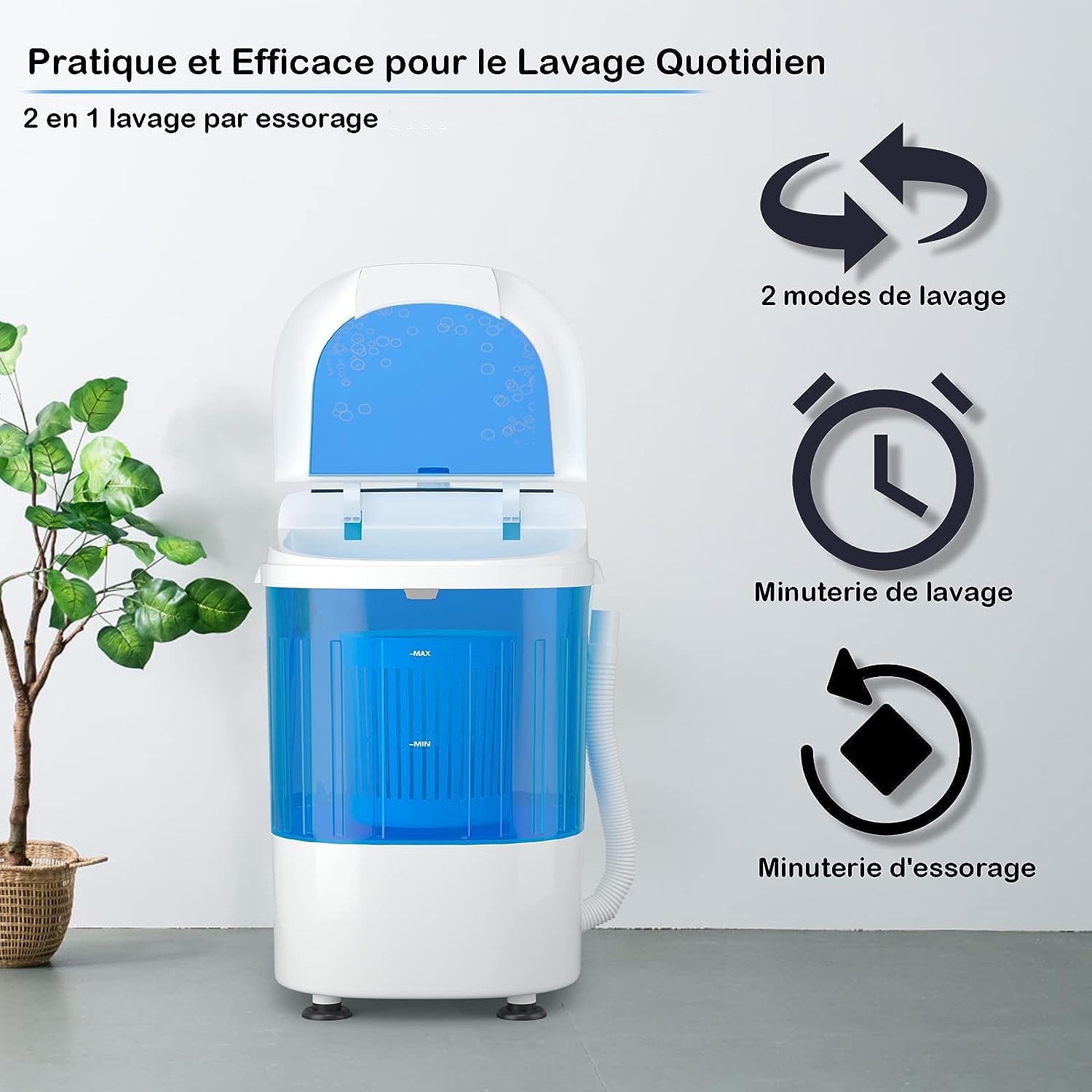 GOPLUS Mini Machine à Laver Portable, 2,5 KG, 170W, 36x34x51 CM, Mini Lave-Linge 2 en 1 Multi-Fonction Essorage, Semi-automatique, Minuterie, Lavage Rapide, pour Camping, Appartement, Dortoir, Voyage