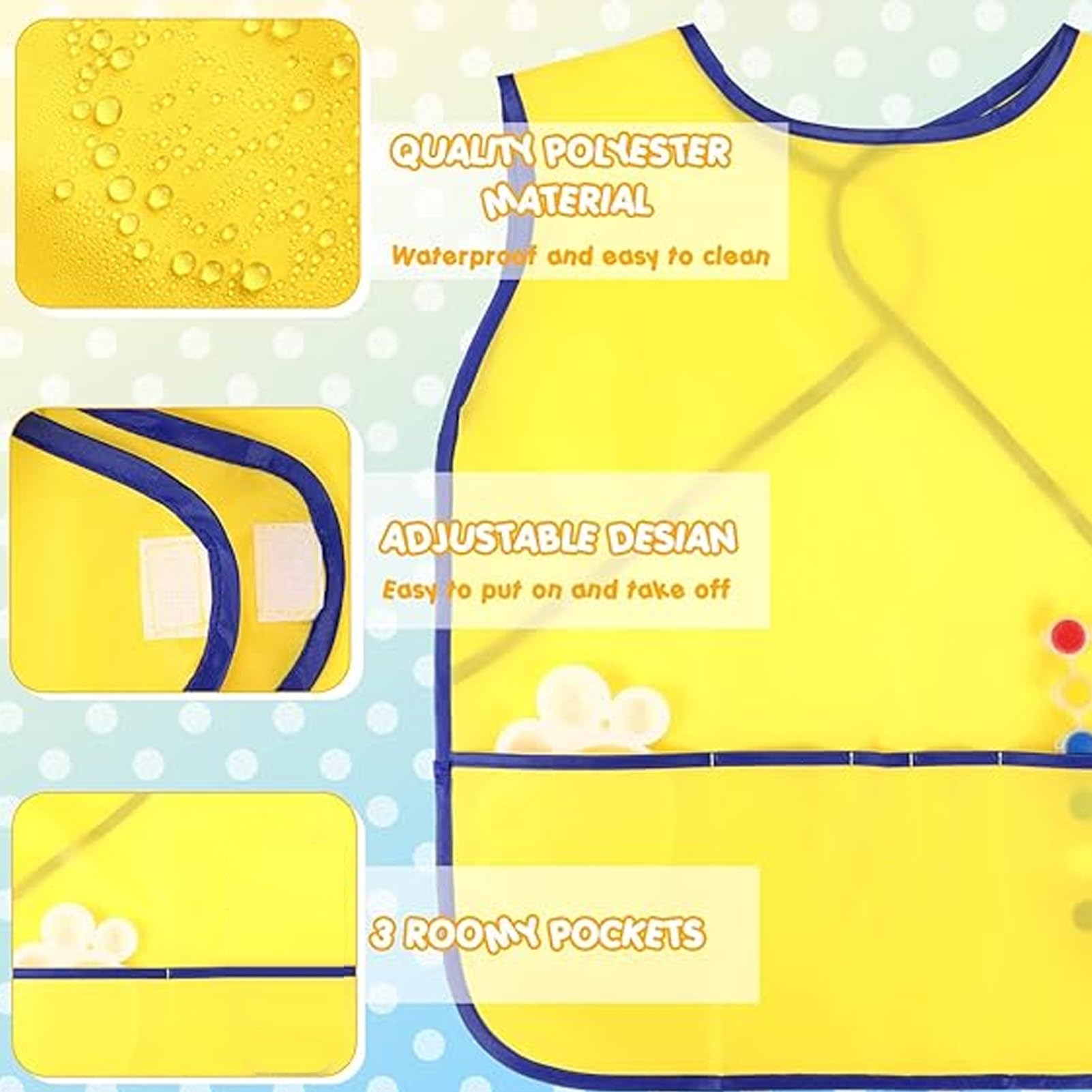 SIXRUN 12 Pezzi Grembiuli da Pittura per Bambini Nylon con 3 Tasche