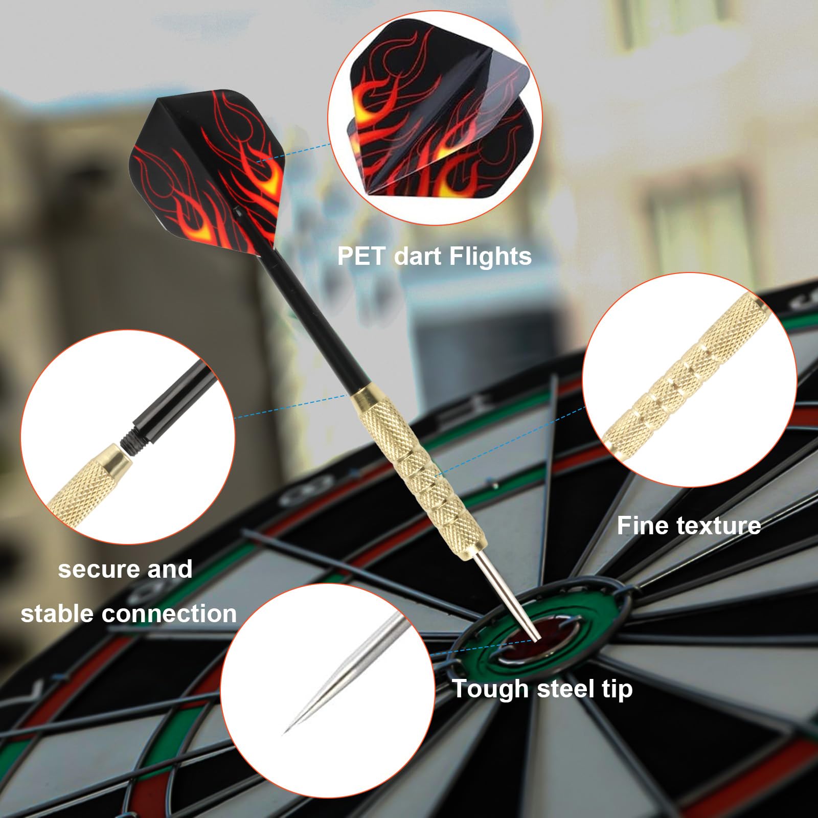 18 Piezas Dardos con Punta de Metal, Punta Acero Darts, Juego de Dardos con Caña y Plumas, para Principiantes y Aficionados, Incluye Piedra para afilar Dardos y Funda para Dardos — view 3