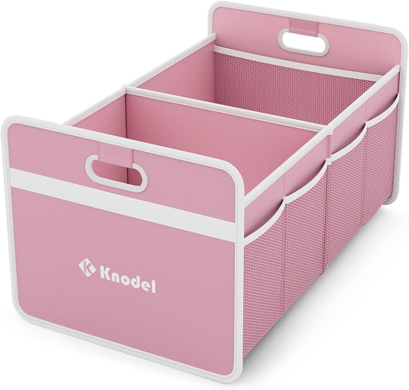 K KNODEL Organizador de almacenamiento plegable para maletero de auto y todoterreno (pequeño, rosa) | Organizador de almacenamiento de auto plegable, organizadores de auto y almacenamiento para sedán, organizador de carga, contenedor de auto, cesta, bolsa, organización