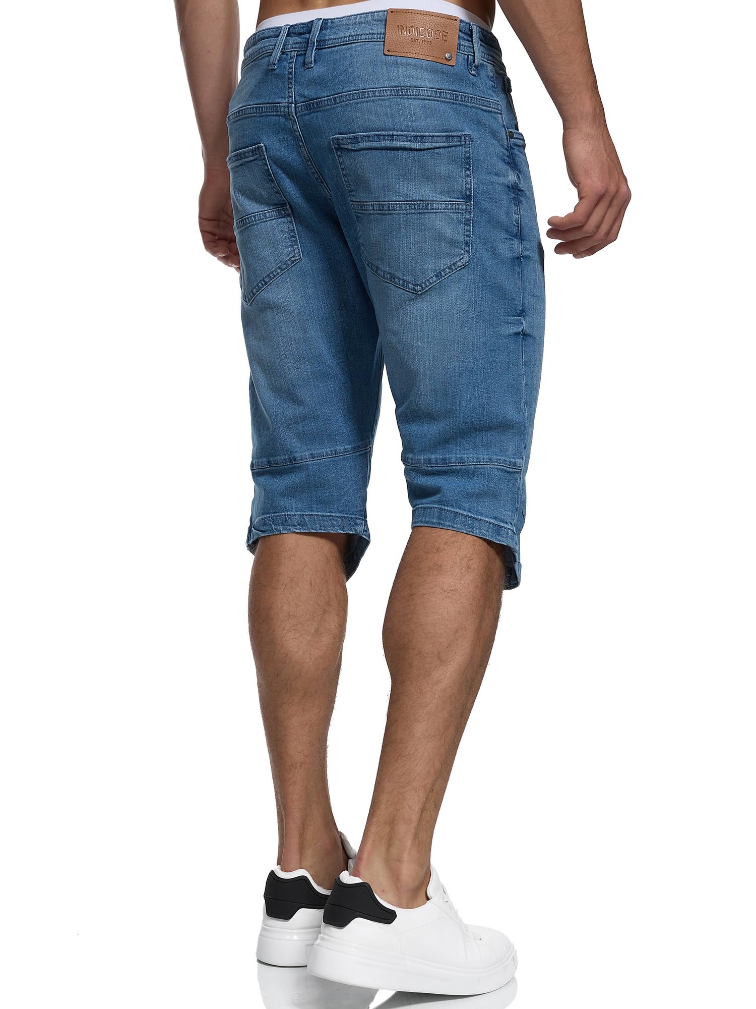 Indicode Herren Jaspar 3/4 Jeans Shorts im Used Look aus 98% Baumwolle