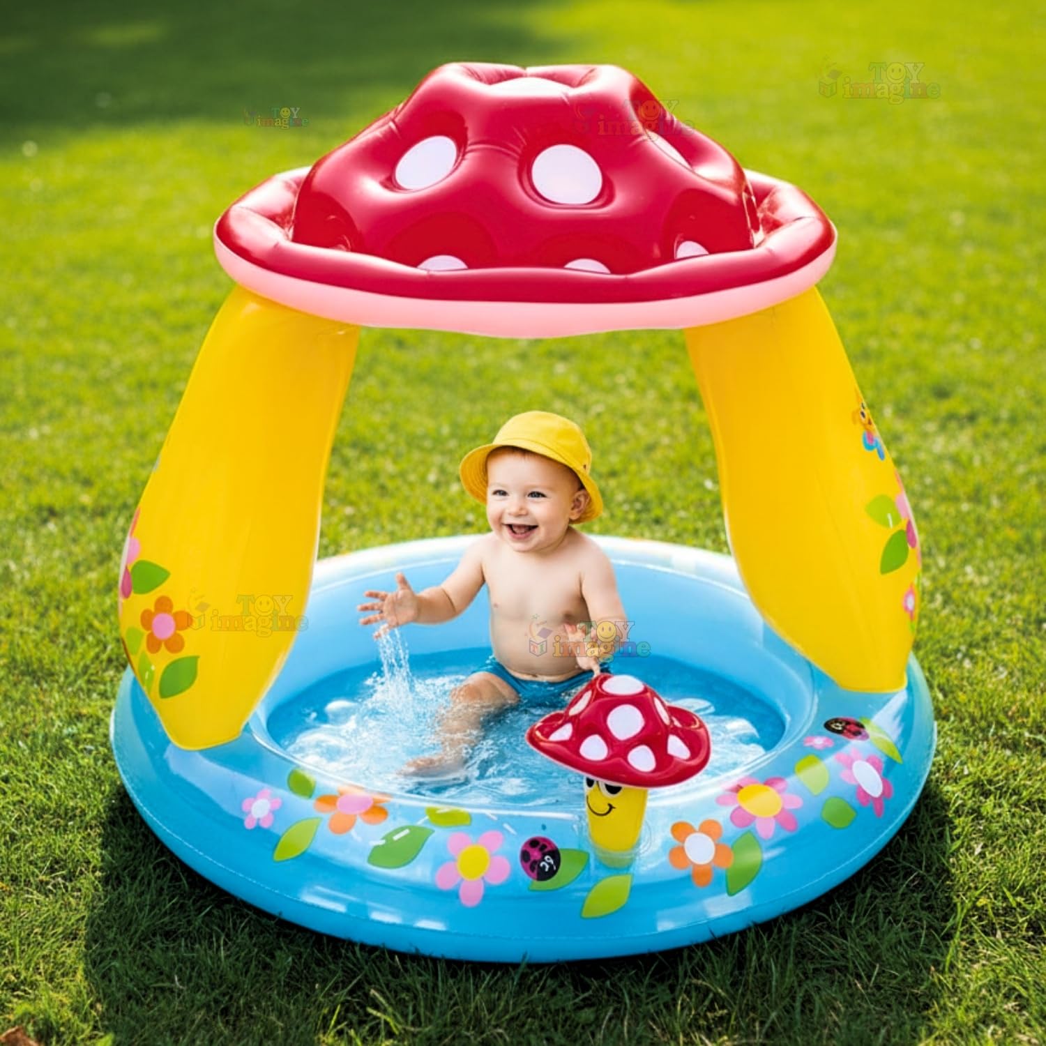 Toy Imagine� Inflatable Mushroom Shaped Baby Pool with Sunshade Summer Swimming Float for Indoor Outdoors Foldable Durable Swim Bath Tub Baby, Infant,Toddler Pool|Water Pool for Kids-Multicolor-picture-34