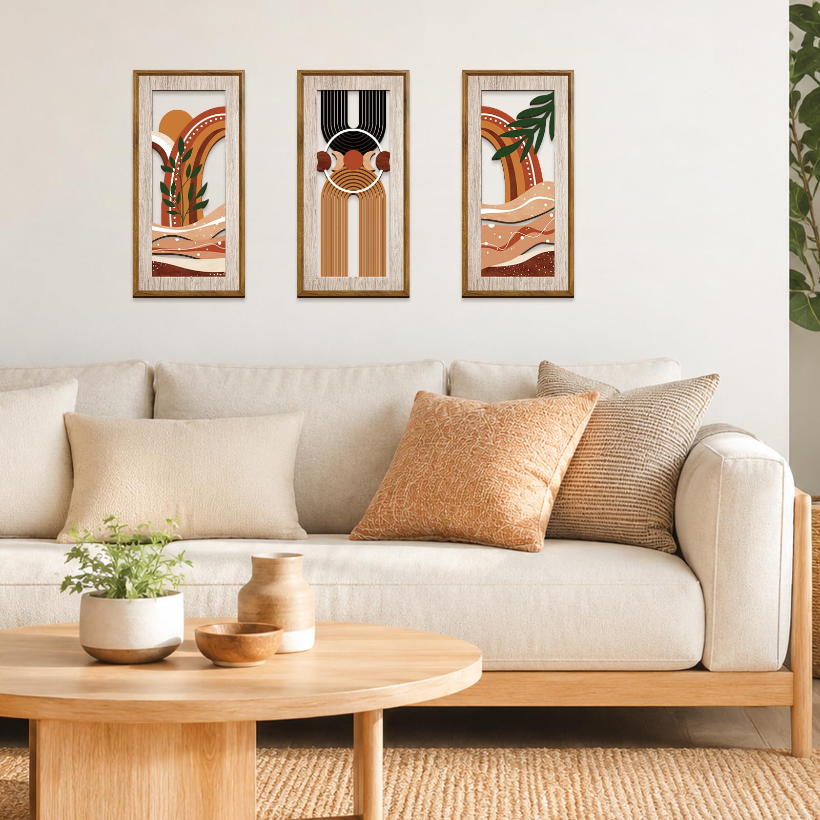 KiKiHong 3 Piece Minimalist Wooden Wall Decor Boho Wooden Wall art