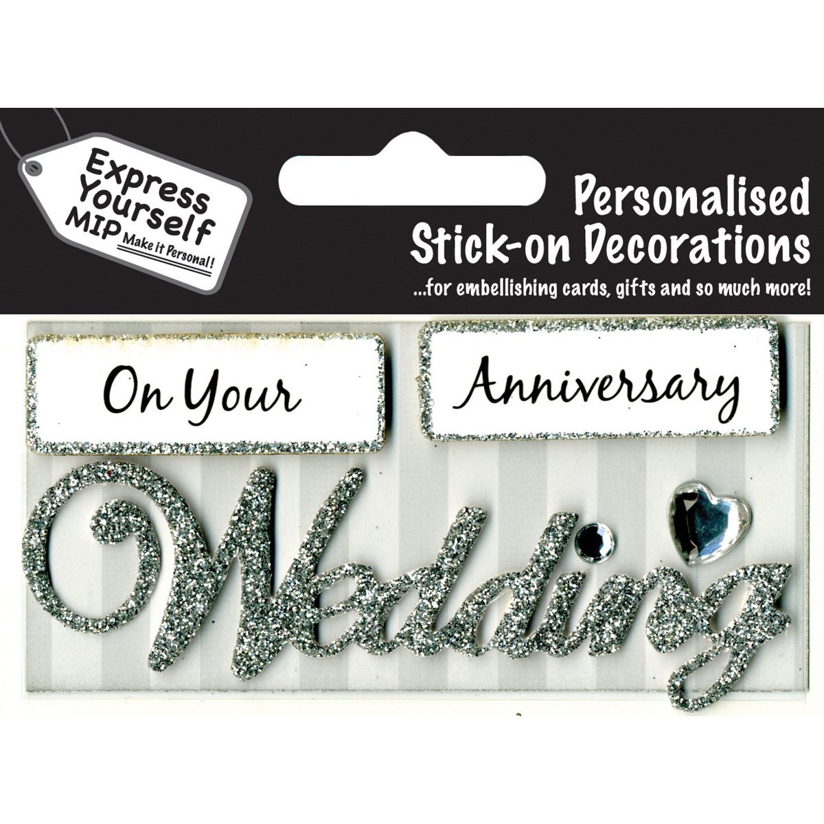 Express Yourself MIPself Adhesive, Wedding (Silver) Caption Topper - Ideal for Card Making, Scrapbooking, Papercrafts, Childrens Crafts etc