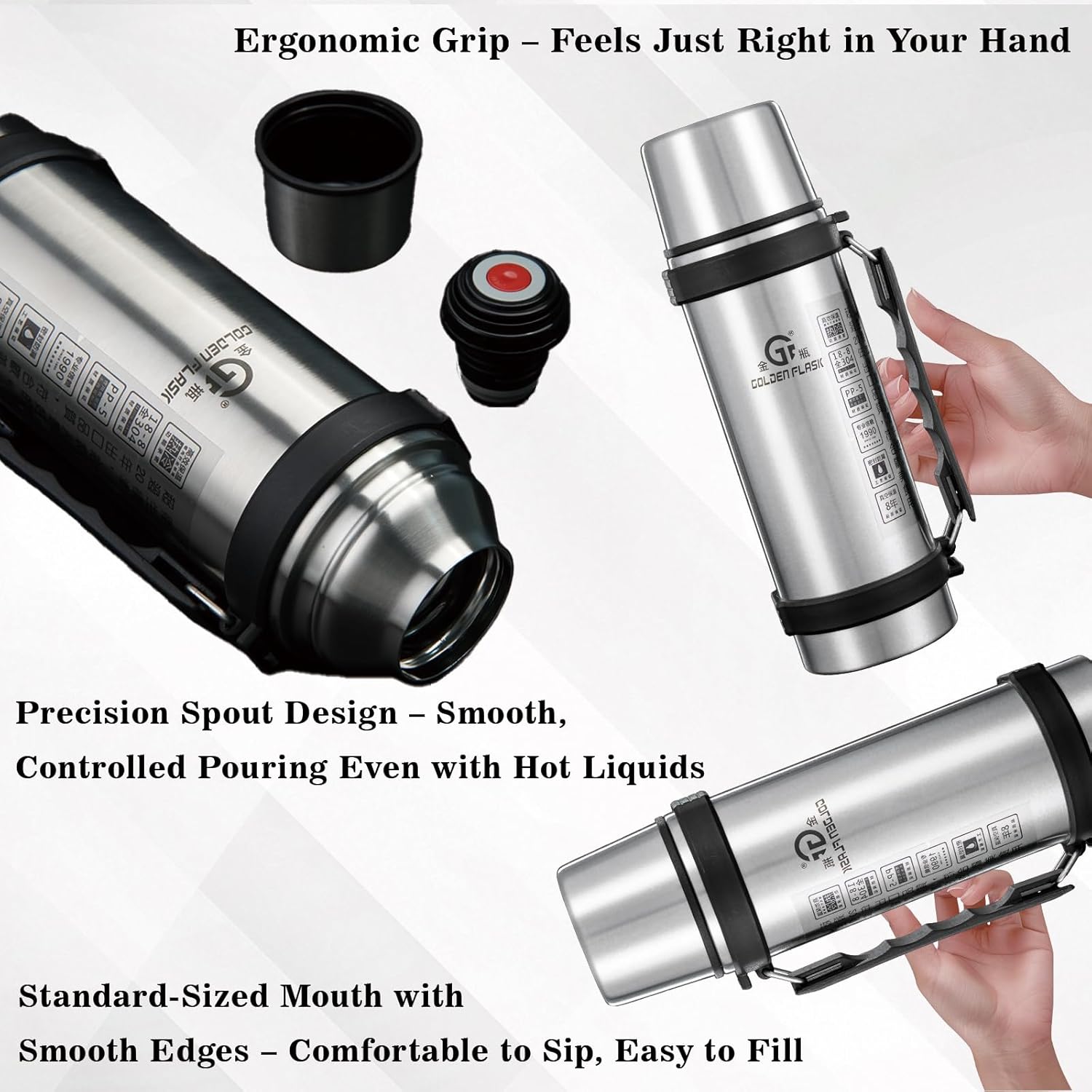 42Oz 1.2L Stainless Steel Insulated Water Bottle – Vacuum Flask with Handle & Strap, Keeps Drinks Hot or Cold for 24H, Leak-Proof, BPA-Free, Ideal for Travel, Hiking, Camping, Office - Image 4
