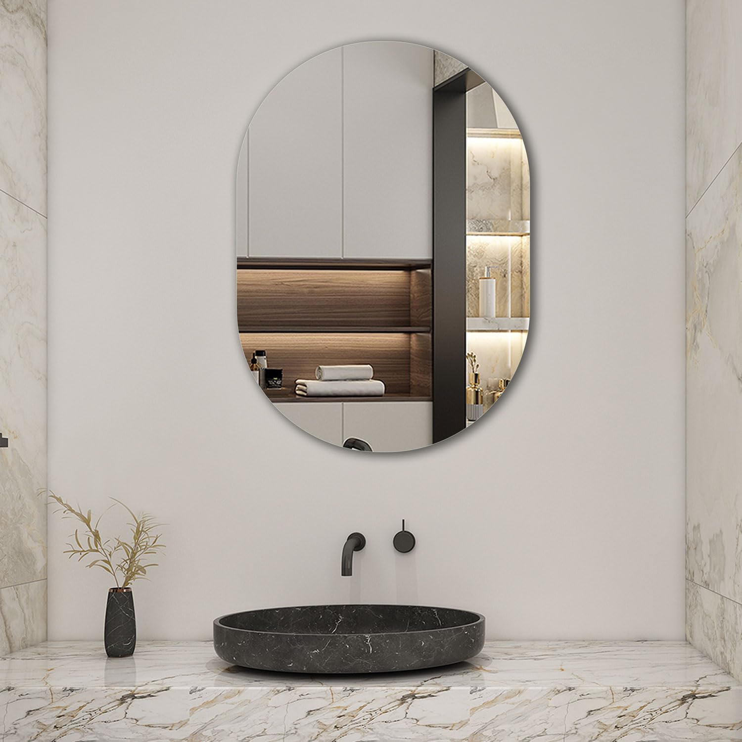 AICA Miroir de Salle de Bain Ovale 50x80cm, Miroir Mural IP44
