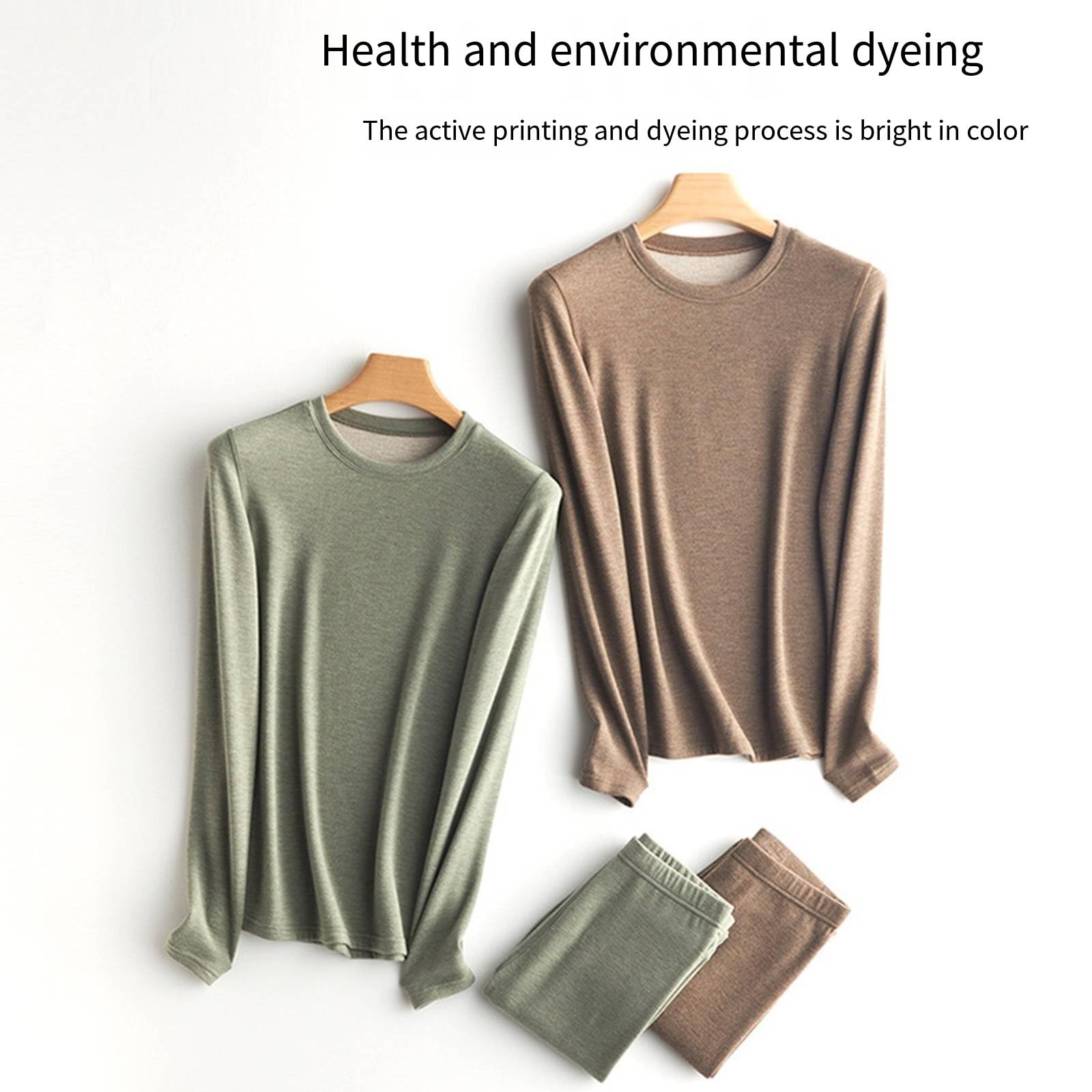 Conjunto de Cuello Redondo Cubierto para Mujer, Ropa Interior térmica, Parte Superior e Inferior de Seda de Lana,B-3XL