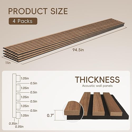 Miniatura 2 de Paquete de 4 paneles de madera de 94.5 x 11 pulgadas para pared, paneles acústicos insonorizados de pared, paneles de pared 3D para decoración de