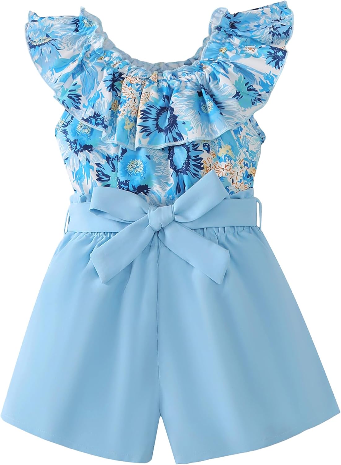 YOURUIKEY Girls Summer Clothes 2 Pieces Outfits for Cute Girls Size 7-14 Hawaiian Ruffle Top and Floral Belt Shorts Set