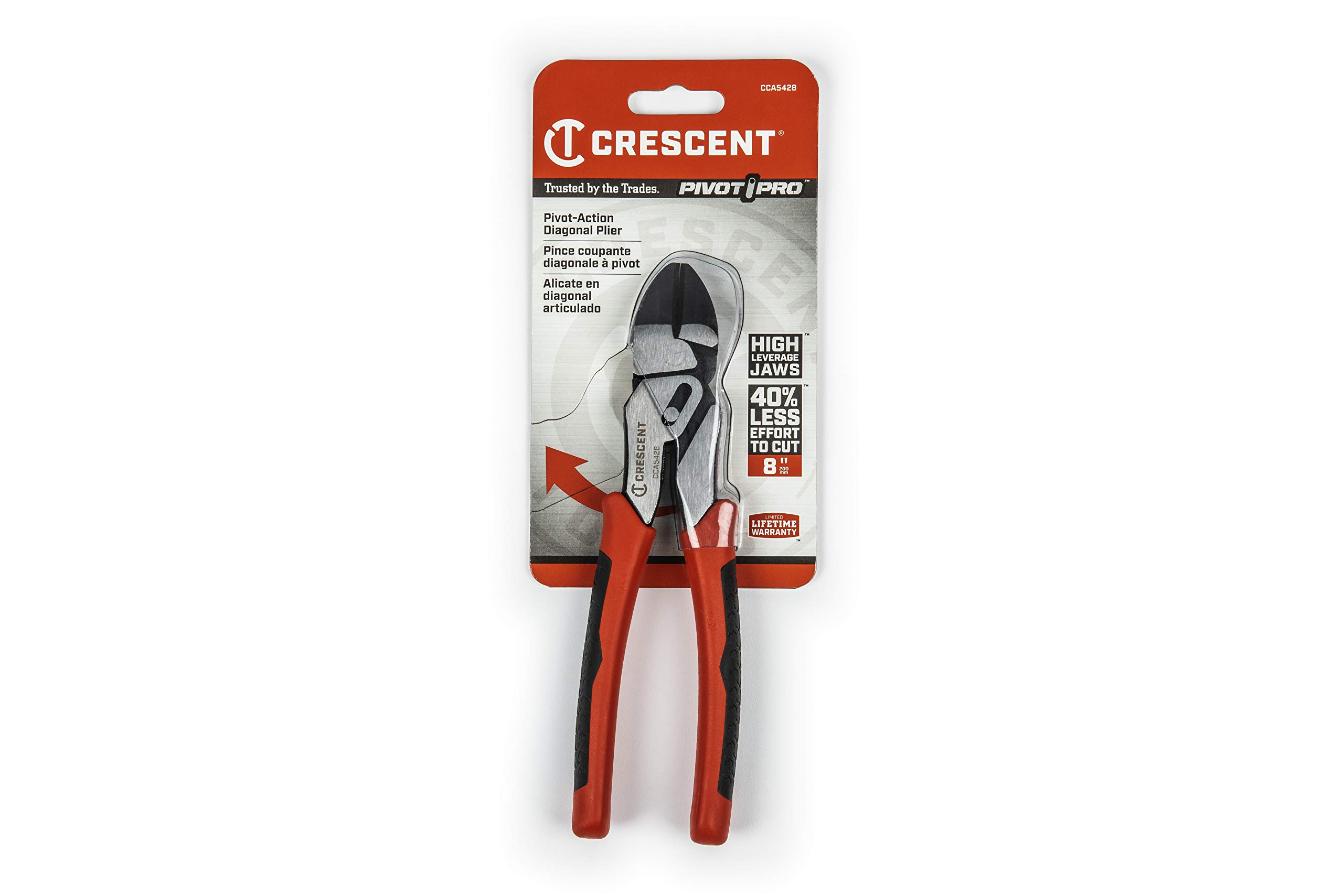 Crescent CCA5428 Pivot Pro Compound Action skośne szczypce tnące z dwoma uchwytami materiałowymi, czerwone, 203 mm/20 cm