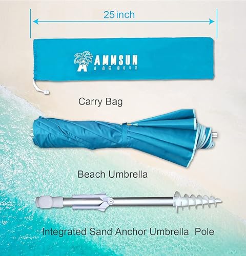 Miniatura 4 de Ammsun 2017 Sombrilla de playa plegable de 6 pies con bolso de transporte portátil, con revestimiento de plata en el interior, FPS 50+, con