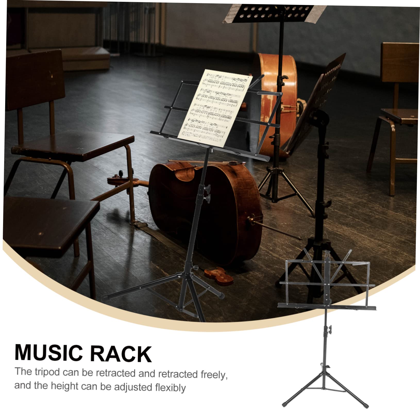 Leggio per Spartiti Musicale Pieghevole, Altezza Regolabile, Ferro Nero, Base a 3 Gambe, Lettura Comoda da Terra, per Concerti All'aperto