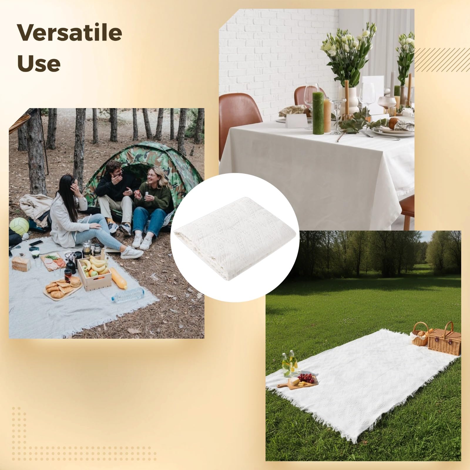 Bawełniany koc outdoorowy, 230 x 180 cm, narzuta piknikowa oversize z frędzlami, przenośny pokrowiec na kanapę, łóżko, podróż, plażę, można prać w pralce, łatwy do przechowywania i