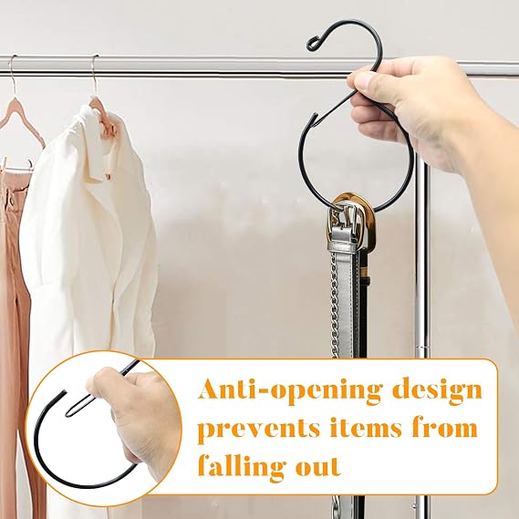 4 Pack Belt Hanger for Closet Rust-Proof Belt Organizer & Tie Rack, Multi-Use Hanger for Scarves, Hats, Bags & Closet Accessories, Black
