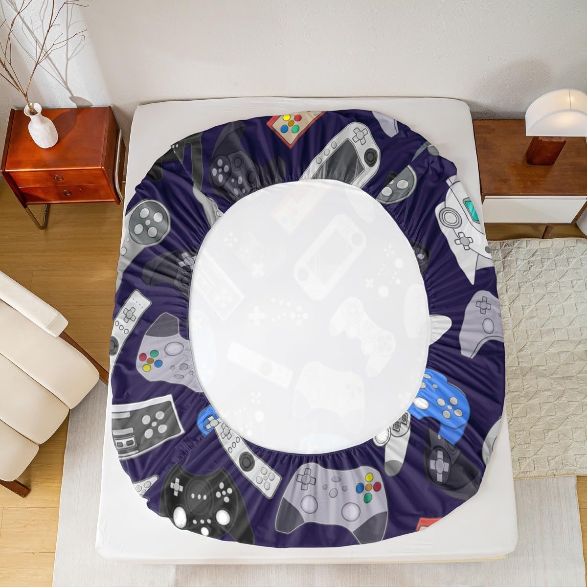 Erosebridal Gamer Fitted Sheet Twin Size Gaming Bed Set Boys Gamepad Bed Cover for Kids Teens Juvenile Retro Video Games Bedding Set for Living Room Dorm Decorative, Blue (No Flat Sheet) image 3
