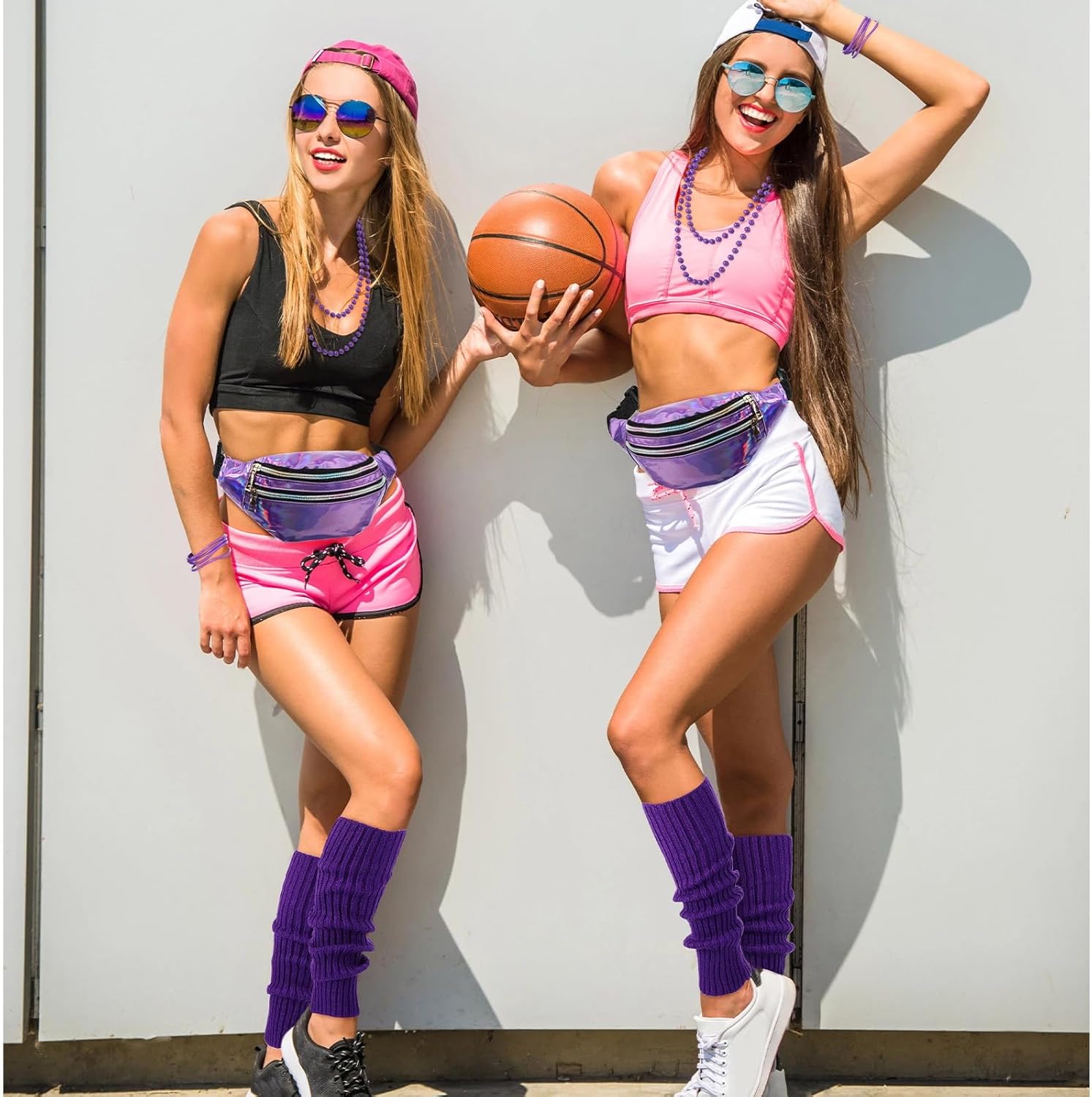 Handepo 19 Pcs 80s Costume Accessories Holographic Fanny Pack Leg Warmers Lace Headband Earrings Gloves Necklace Bracelet - Image 5