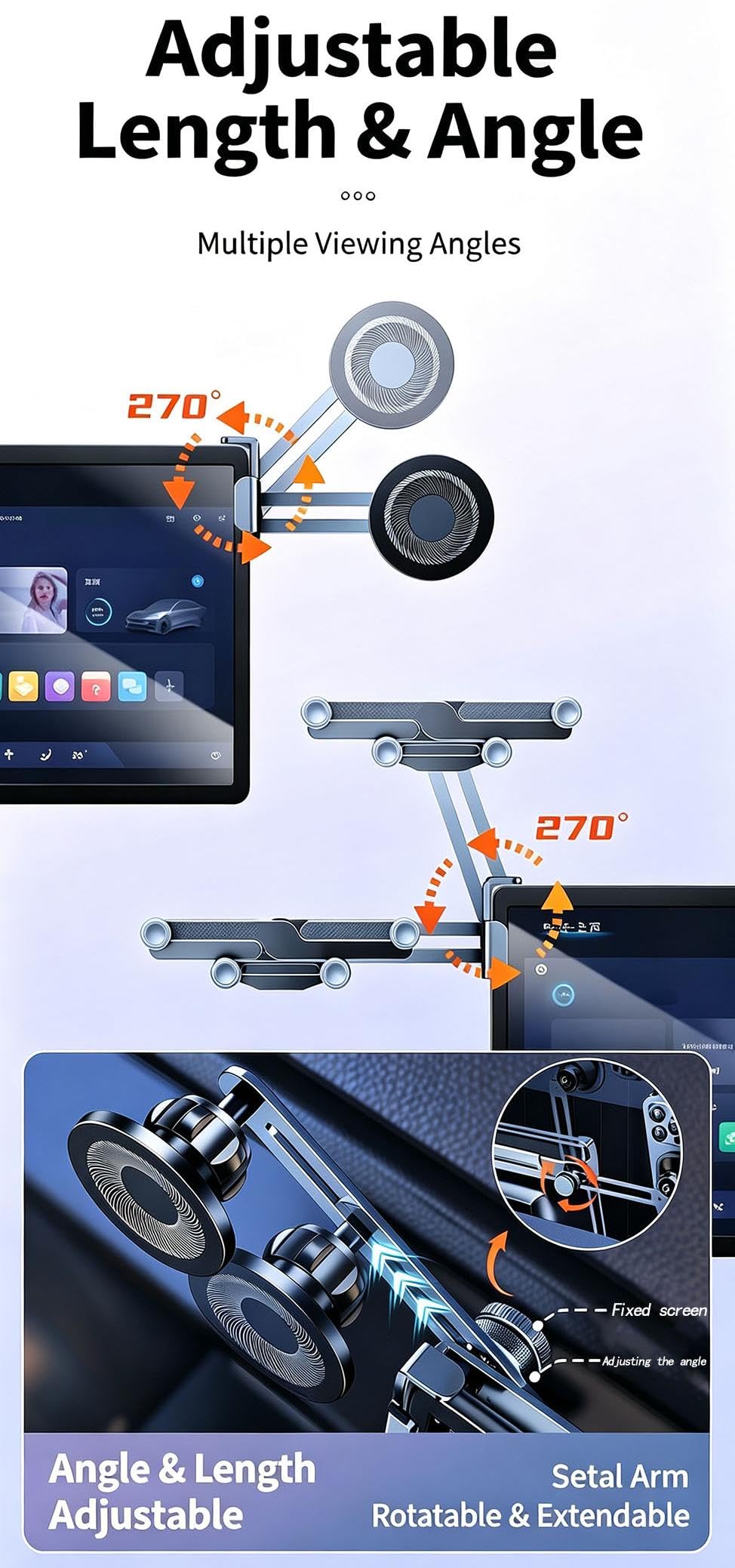 Supporto Telefono Schermo Auto per Subaru Solterra 2022-2026 | Fissaggio meccanico senza adesivo. Regolabile 237-387mm. Cuscinetti silicone antigraffio. Magnete e gravità inclusi. 360°.