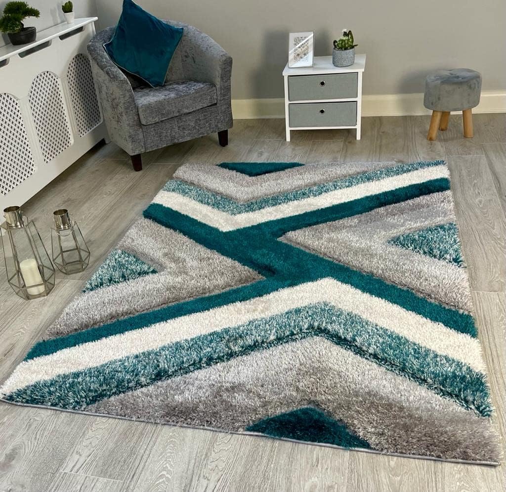 NEW PINK MUSTARD NAVY BLACK RED EMERALD ORANGE LUXURIOUS THICK PILE MODERN SOFT SILKY CONTEMPORARY SHAGGY RUGS MATS UK (120x170cm, Jade Lines)