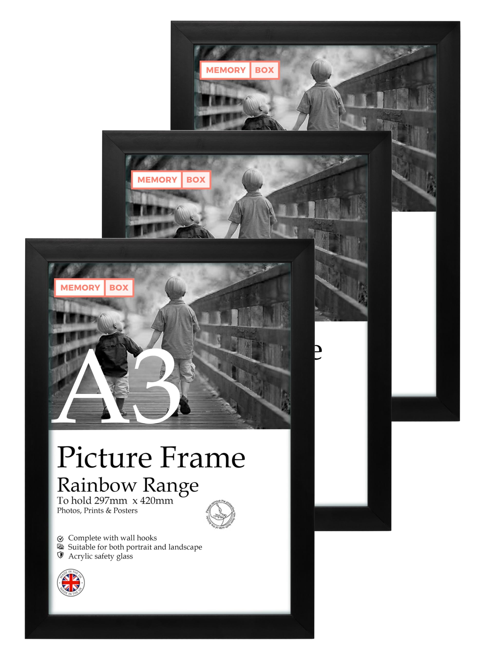 A3 Black Picture Frame Set of 3, Perfect for Displaying A3 Picture Gallery Walls, Posters, Photos, Artwork, or Prints, Black