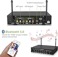 Vista 4 de LiNKFOR UHF - Sistema de micrófono recargable de mano, micrófono inalámbrico dual de metal con Bluetooth, entrada/salida RCA, salida de 0.250 in