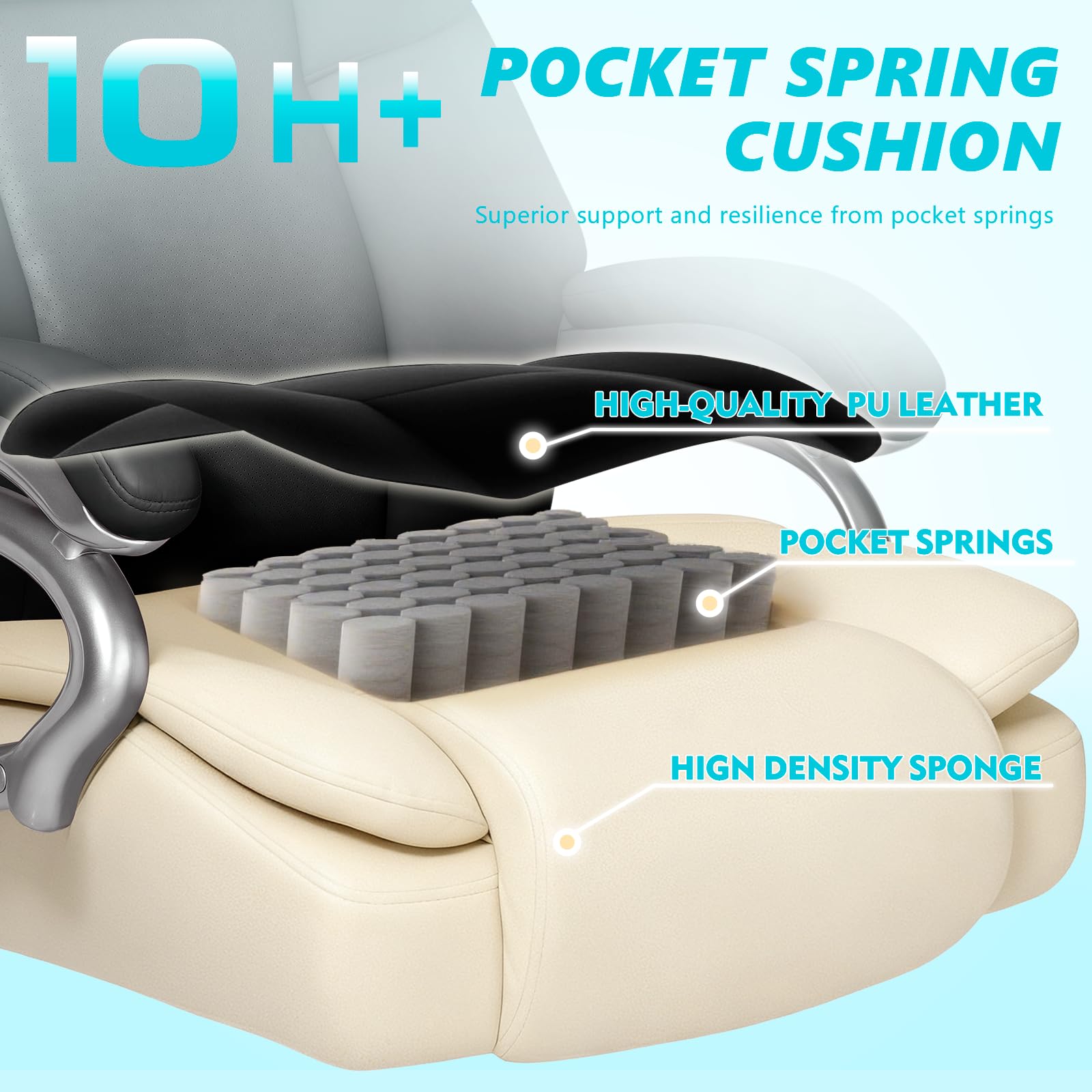 500lbs Big and Tall Office Chair, Heavy Duty Office Chair for Heavy People, High Back Executive Desk Chair with Adjustable Lumbar Support, Quiet Rubber Wheel