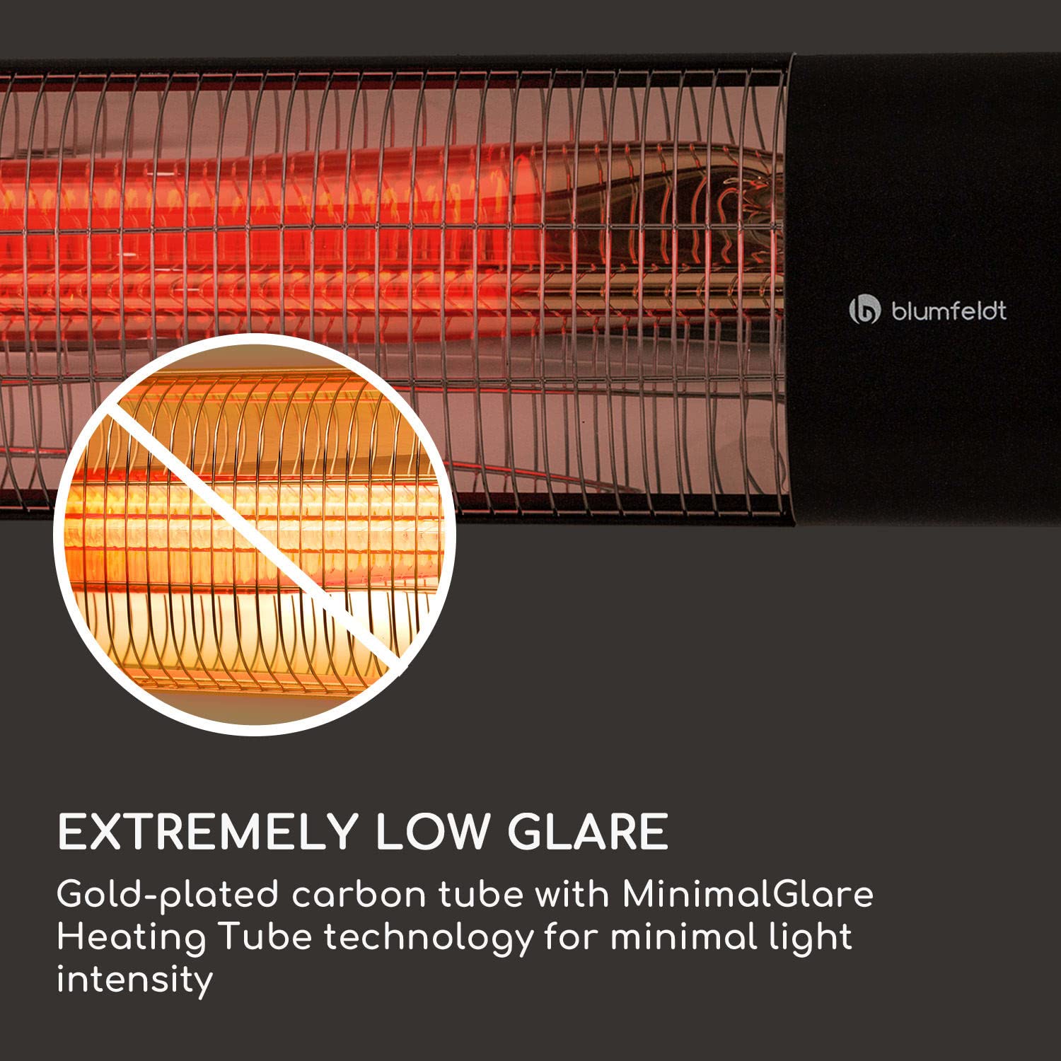 Blumfeldt Dark Wave Infrared Heater, Patio Heater, MinimalGlare Heating Tube:  Gold-Coated Carbon Tube, 9 Heat Settings, Timer, IP65, LED Display, Ceiling  Heater with 2000 W : Amazon.de: Garden