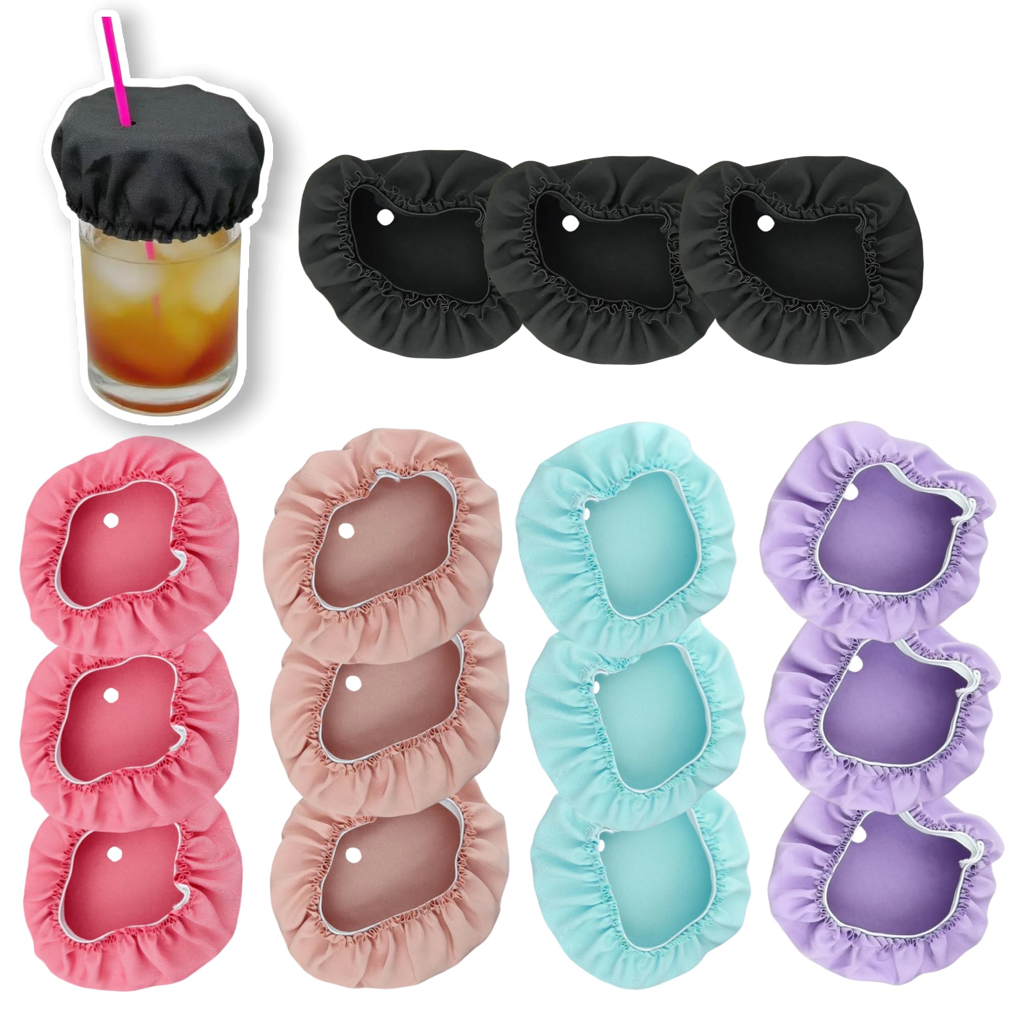 Himtop 15pcs Drink Covers Anti Spike，Reusable & Washable Drink Cover with a Straw Hole，for Girls Ladies Party Club，5clors