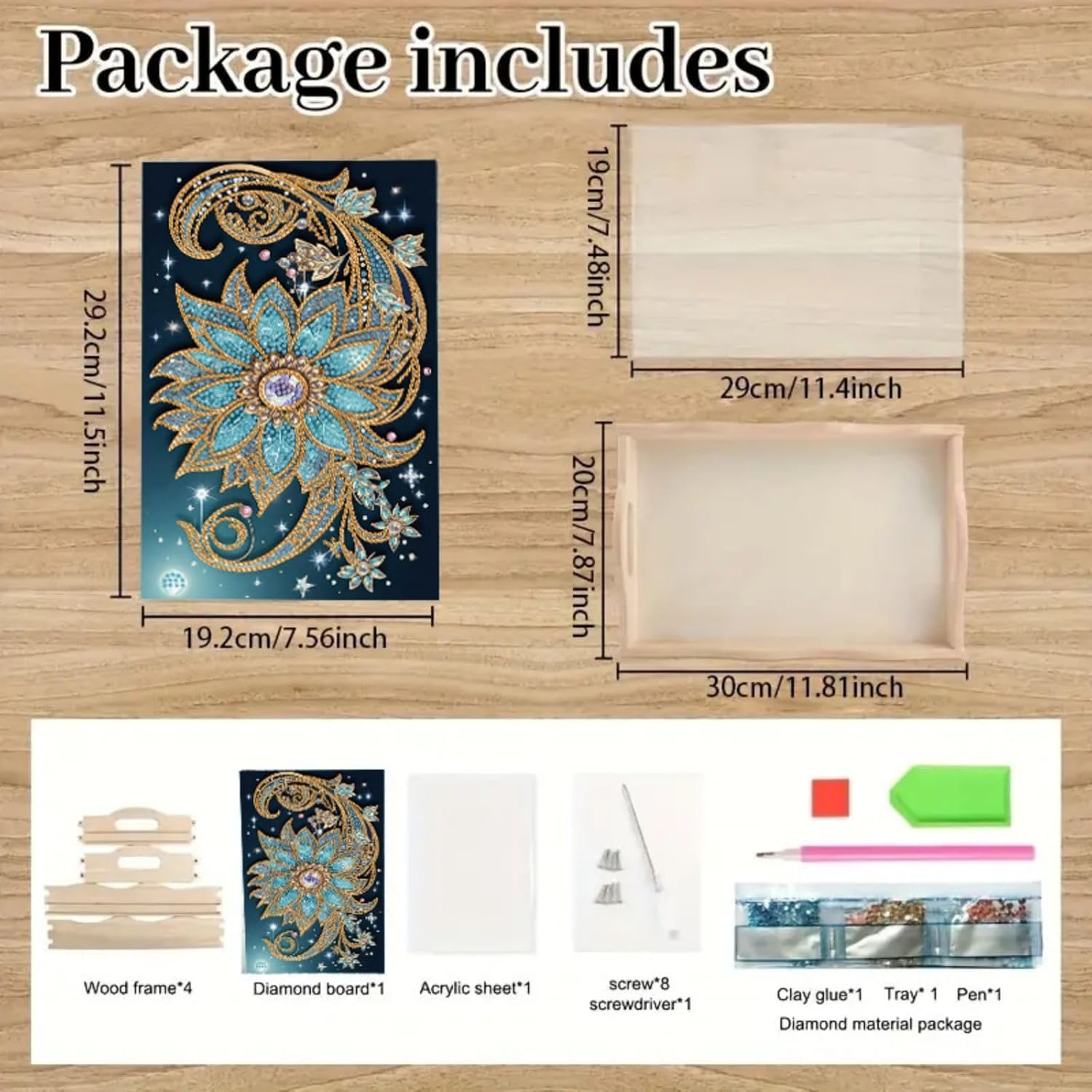 5D Diamond Art Painting Wooden Tray with Lids and Handles, Creative Diamond Art Serving Trays, Diamond Art Kits for Adults, Diamond Art Painting Trays for Bar, Breakfast-15-Mandala