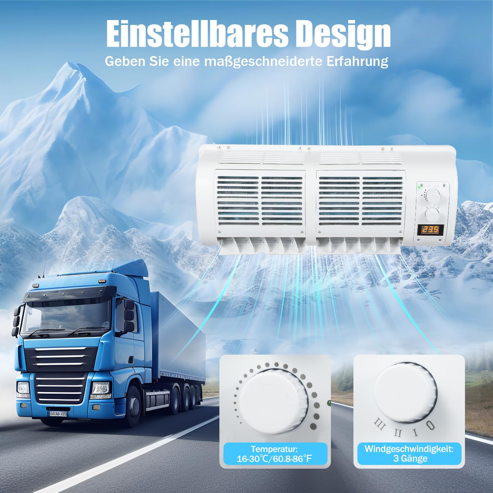 Climatiseur 12V, Pour Voiture Mural, Caravane Climatiseur, Vitesse Du Vent Et Température Réglables, Faible Niveau Sonore, Ecran LCD, 100W, 3000 Tr/Min