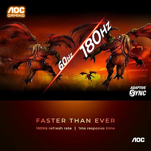 Miniatura 2 de AOC Monitor para juegos 24G15N de 24 pulgadas, FHD 1920 x 1080, 180 Hz 1 ms, 1 HDMI 2.0, 1 puerto de pantalla, sin marco de 3 lados, AMD FreeSync,