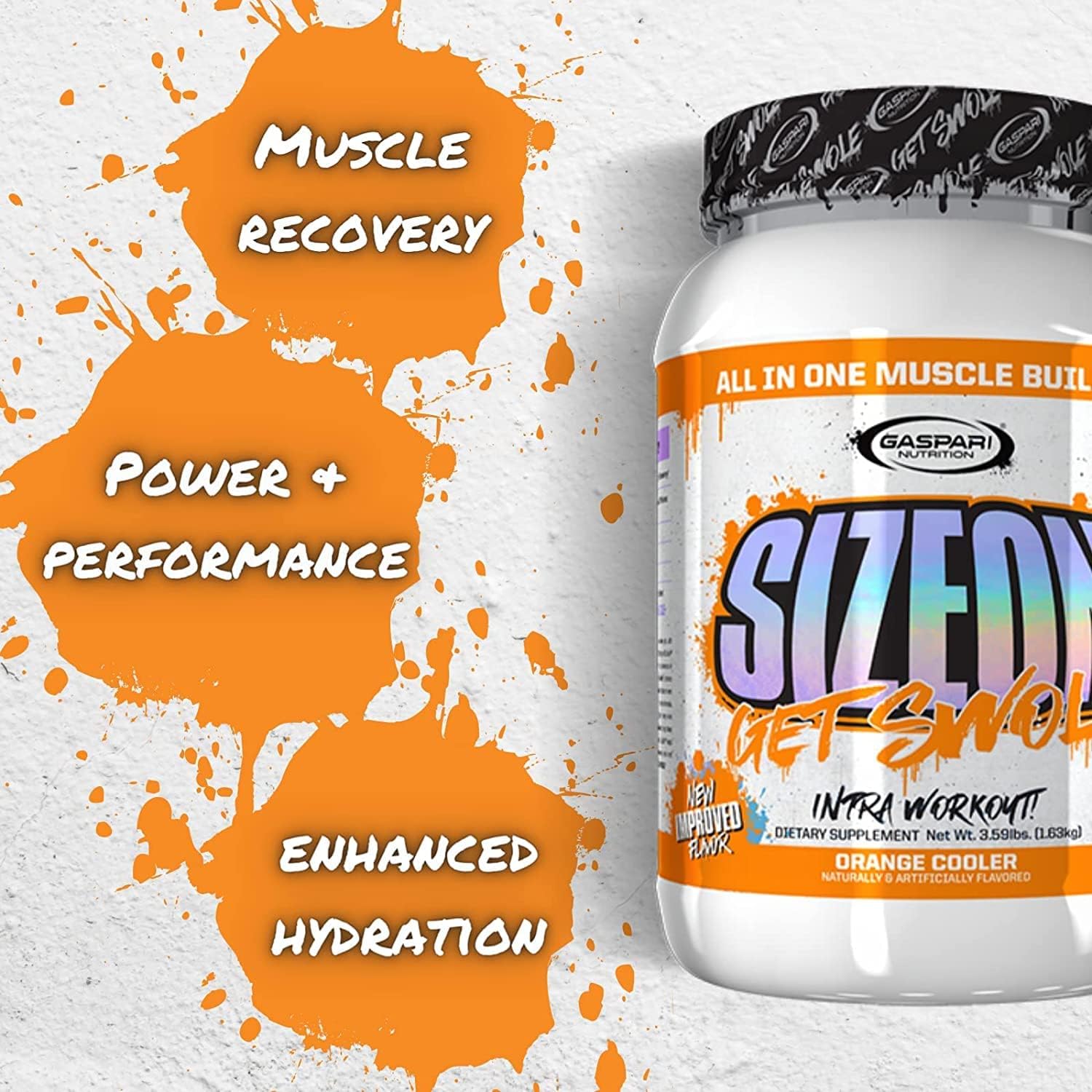 Gaspari Nutrition SizeOn, The Ultimate Hybrid Intra-Workout Amino Acid & Creatine Formula, Increased Muscle Volume & Muscle Recovery (3.59 Pound, Orange Cooler)