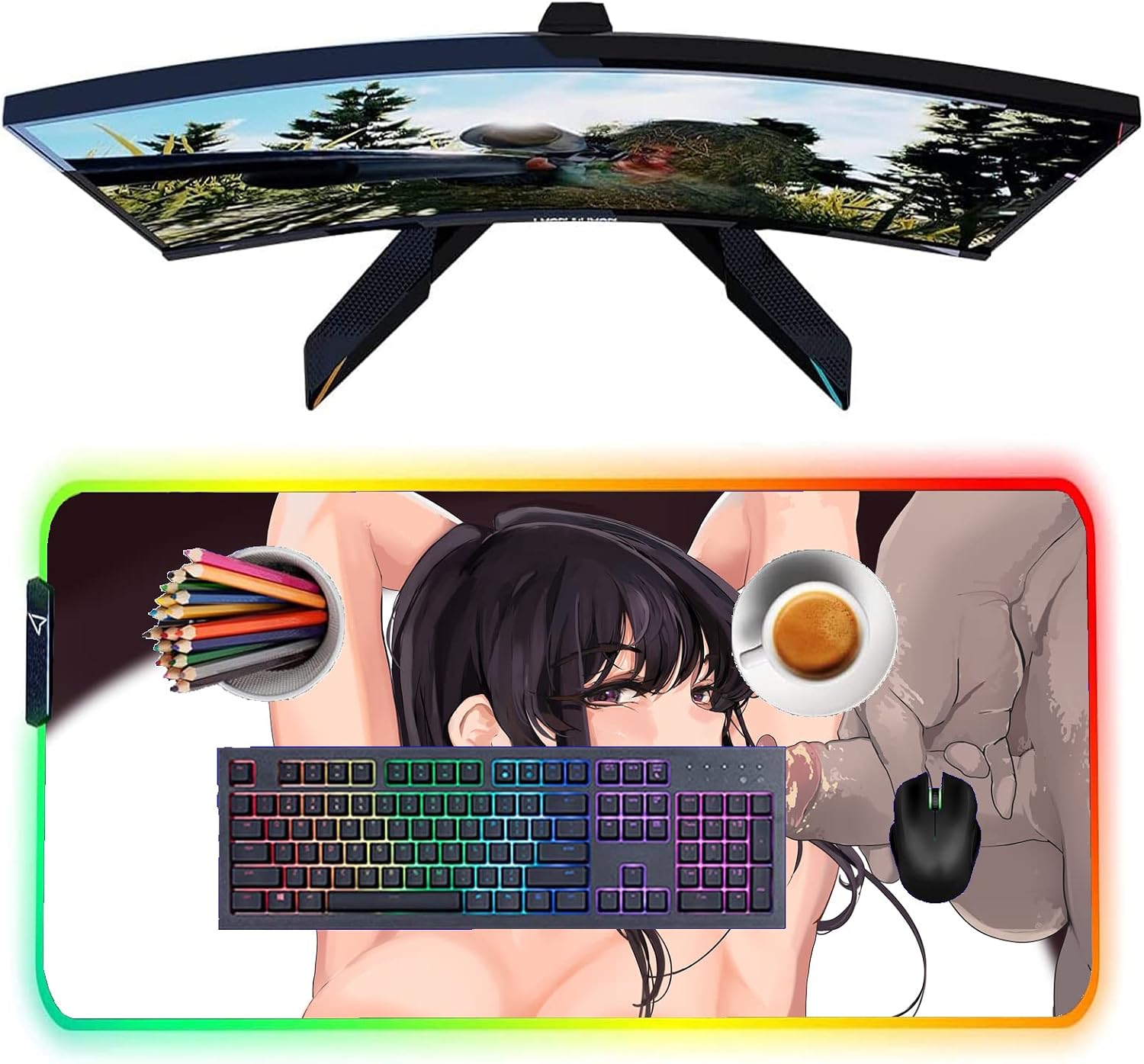 Mouse Pads Sexy Anime Girl Large Gaming Mouse Pad RGB Gamer LED Backlit Pad Laptop Pad Gamer Desk Pad XXL Sexy Butt Breasts Chest 24 inch x12 inch -A6