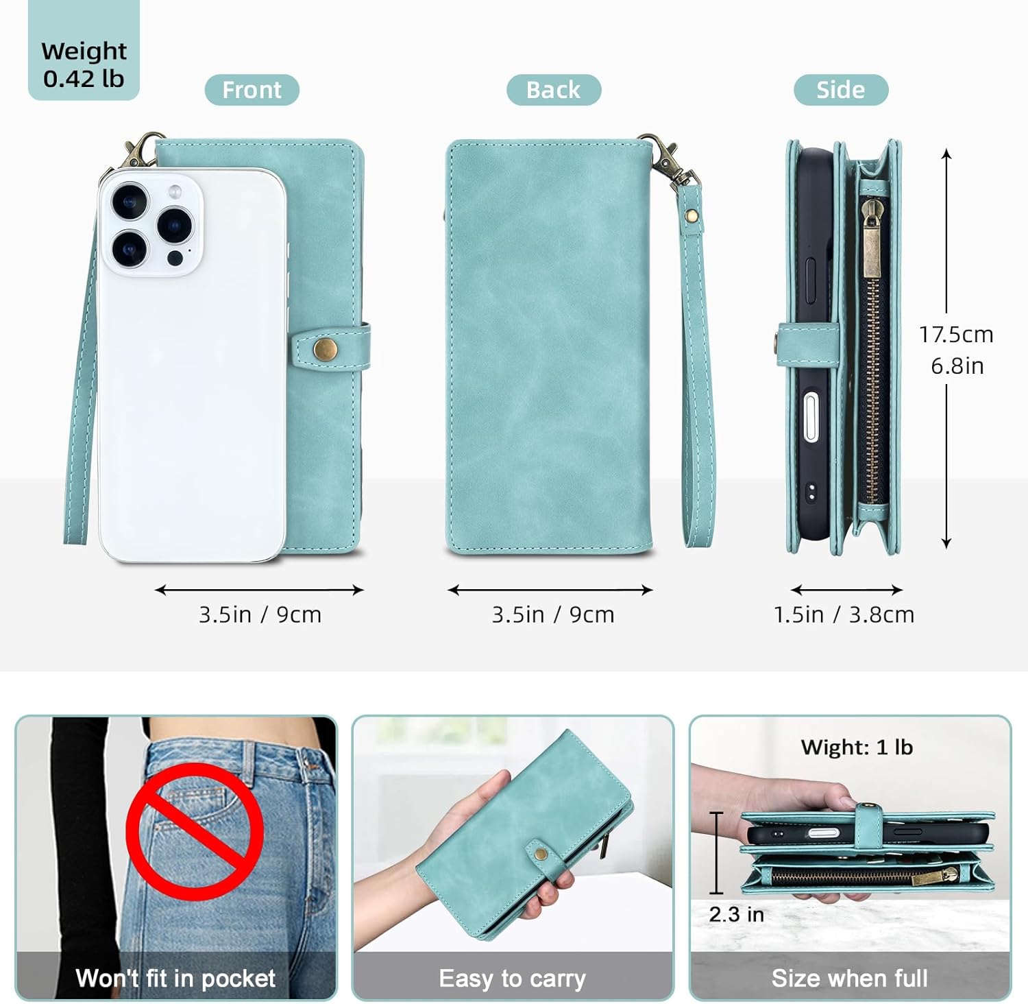 TwoHead Wallet Case Compatible with iPhone 16 Pro Max,Detachable Magnetic Phone Case,PU Leather All-Round Protective Case Wallet with Card Holder/Change Pocket,6.9 in,Blue - Image 6