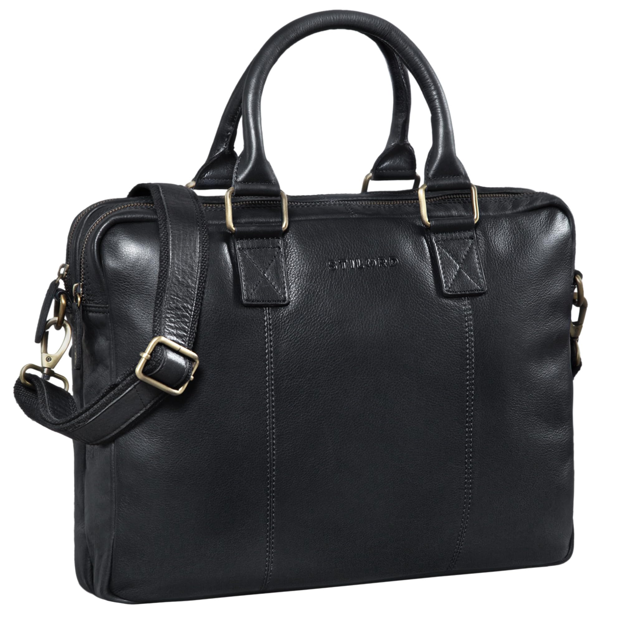 STILORD 'Zacharias' Vintage Porte-Documents en Cuir Grand XL pour PC Portable 15,6 Pouces Sac d'affaires pour Homme Femme Attachable Couleur:Used Look - Marron