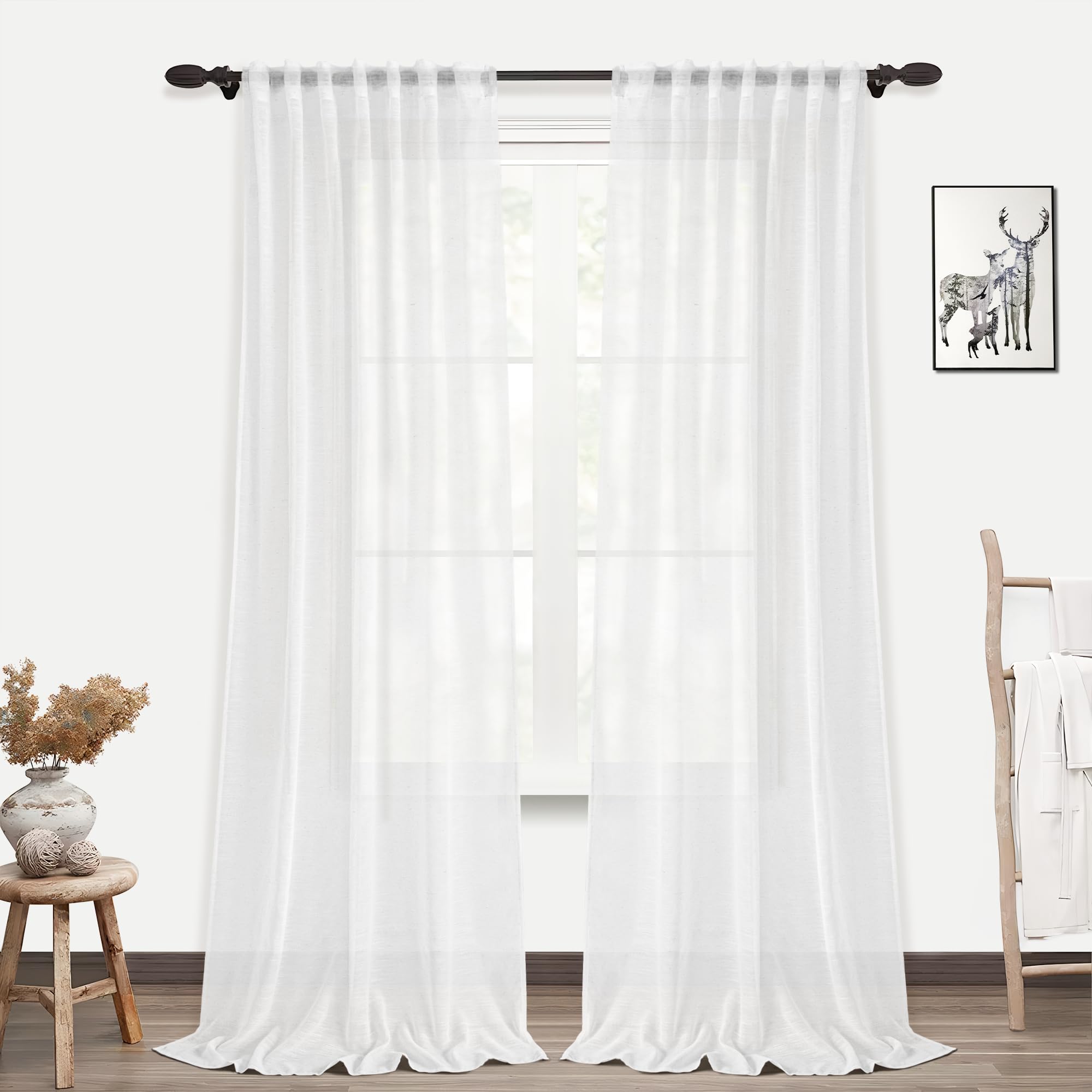Amazon｜PANGSINNE 96インチリネンシアーカーテン - ソリッドホワイト