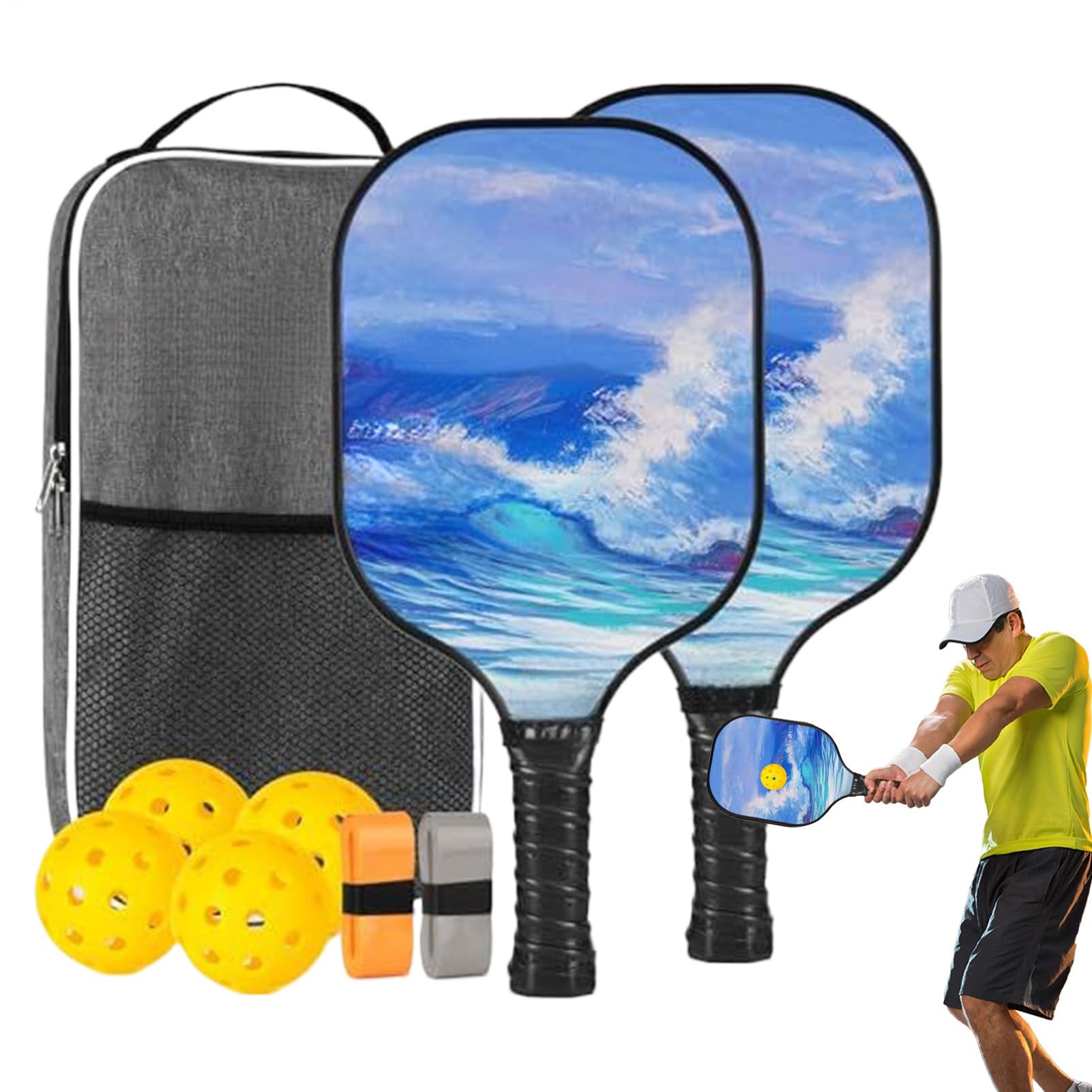 Zestaw Pickleball – lekkie wiosło kulkowe, lekkie, profesjonalne, ergonomiczne akcesoria sportowe z włókna szklanego, dla chłopca, do użytku wewnątrz i dziewczyny, do uprawiania sportu, na zewnątrz