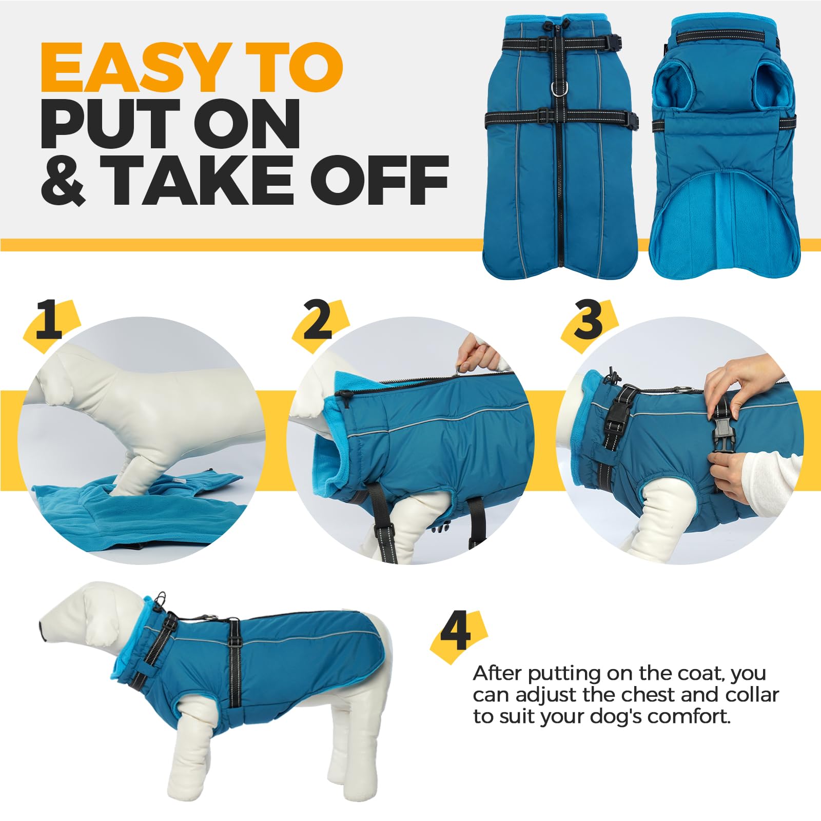 Lelepet Abrigo para Perro, Abrigo para Perro con arnés Integrado, Abrigo de Invierno cálido para Perro, Chaqueta Impermeable para Perro con arnés, Abrigos para Clima frío, Chaleco Grueso de Forro