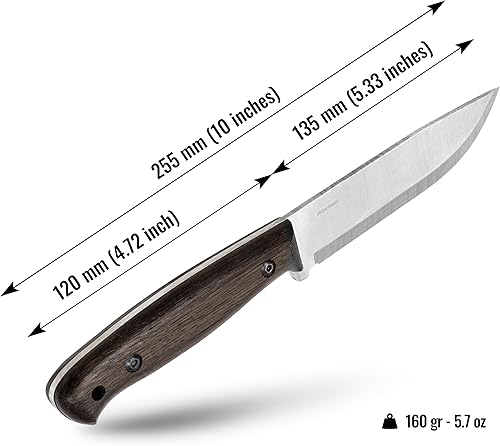 Vista 4 de BPSKNIVES Nighthawk Adventurer - Cuchillo de campamento - Cuchillo de supervivencia de acero inoxidable de hoja fija - Funda de cuero negro