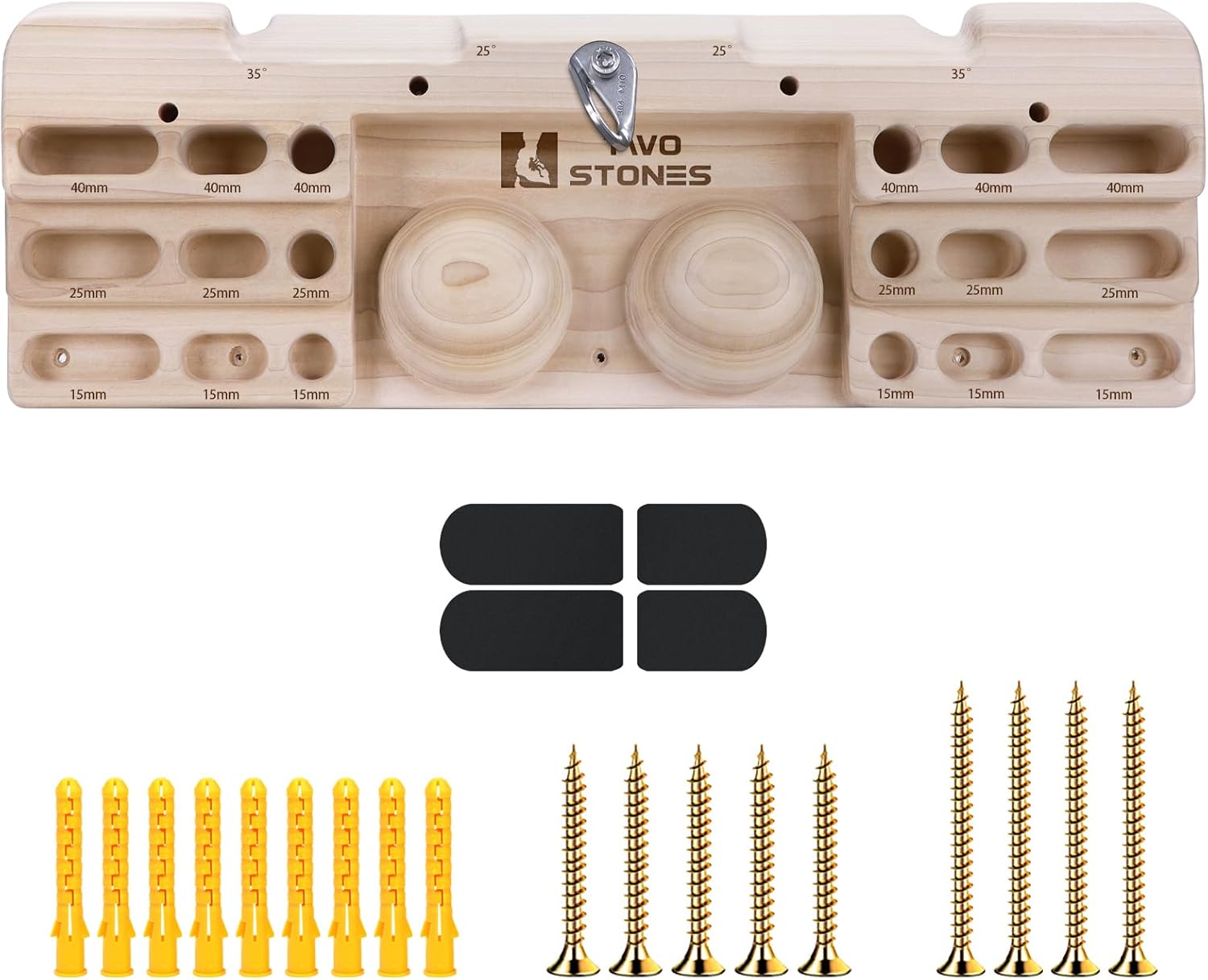 TWO STONES Wooden Hangboard Rock Climbing Pull Up Bar Designed Training for Climbing, Wooden Fingerboard Climbing Training Board for Building Core Strength and Endurance (CJ-HB2005)